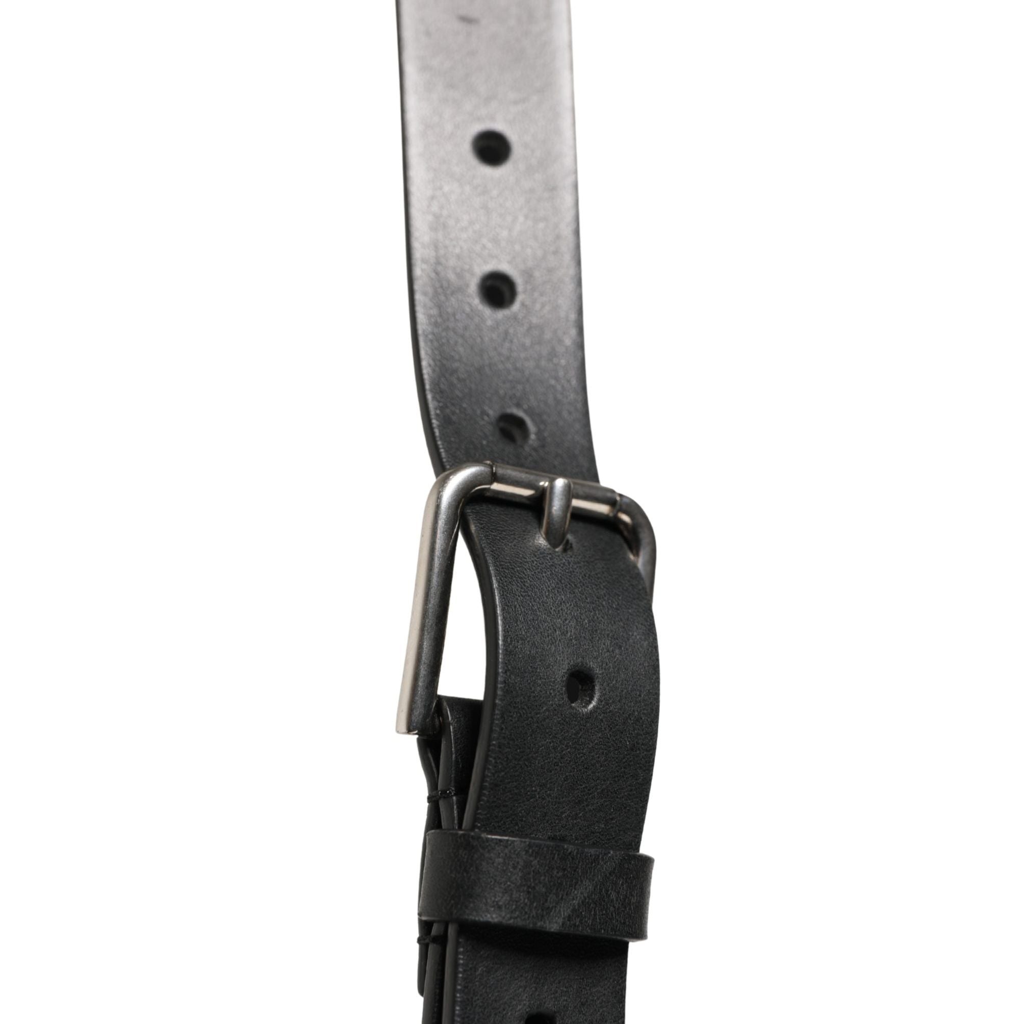 Dolce & Gabbana Black Double Strap Leather Silver Buckle Belt