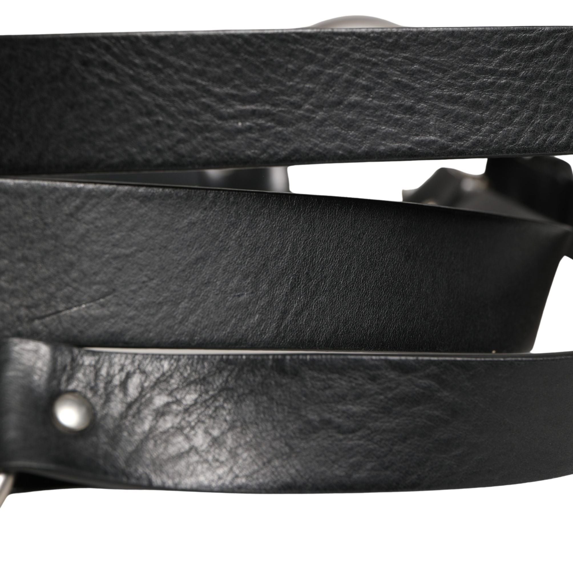 Dolce & Gabbana Black Double Strap Leather Silver Buckle Belt