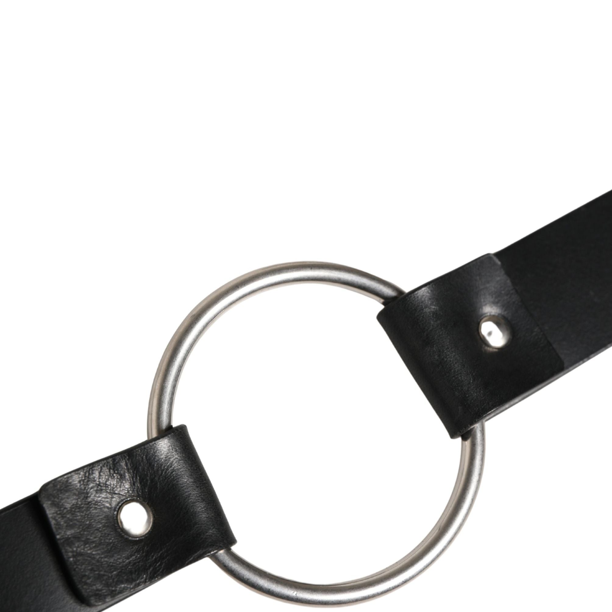 Dolce & Gabbana Black Double Strap Leather Silver Buckle Belt