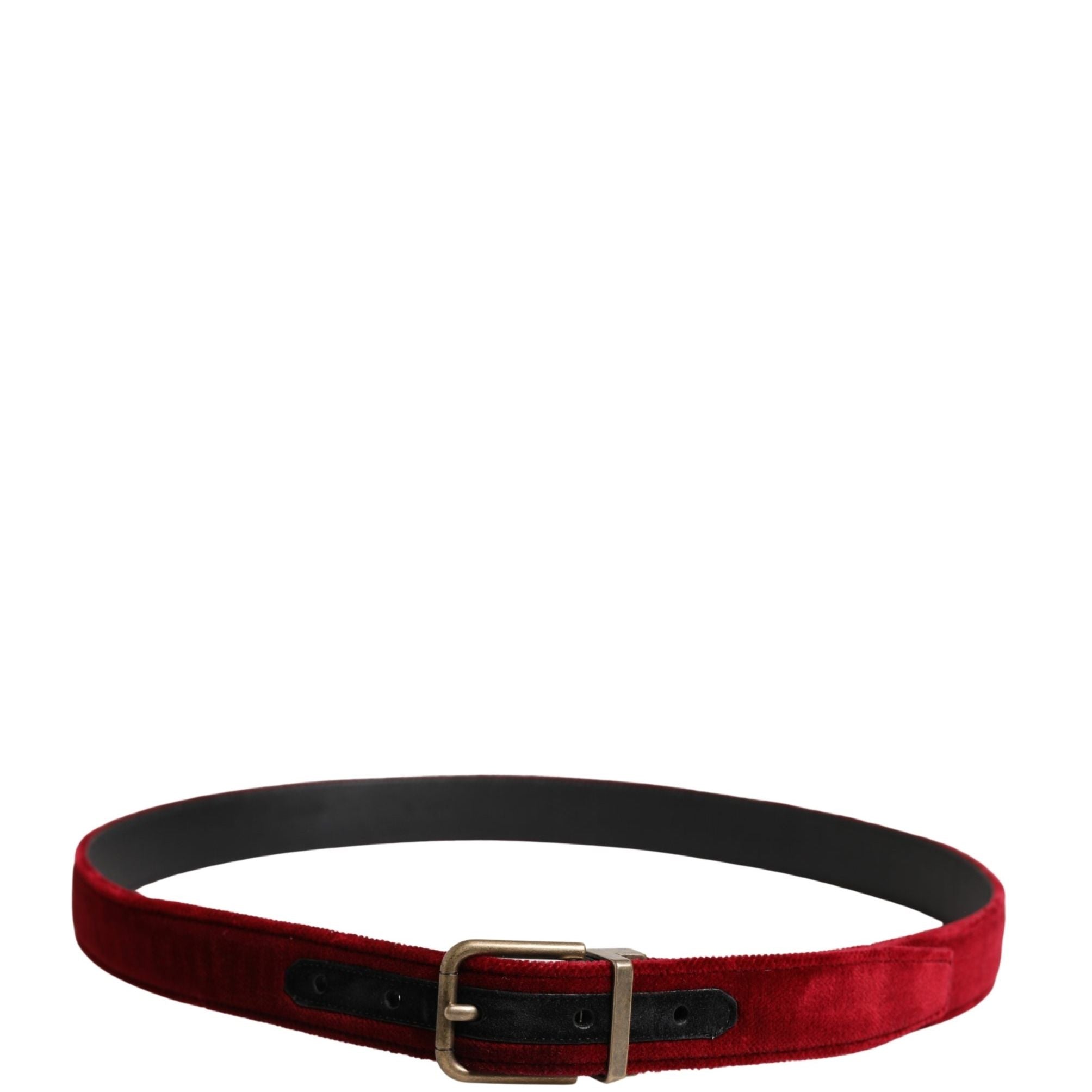 Dolce & Gabbana Men Burgundy Velvet Cotton Metal Buckle Belt