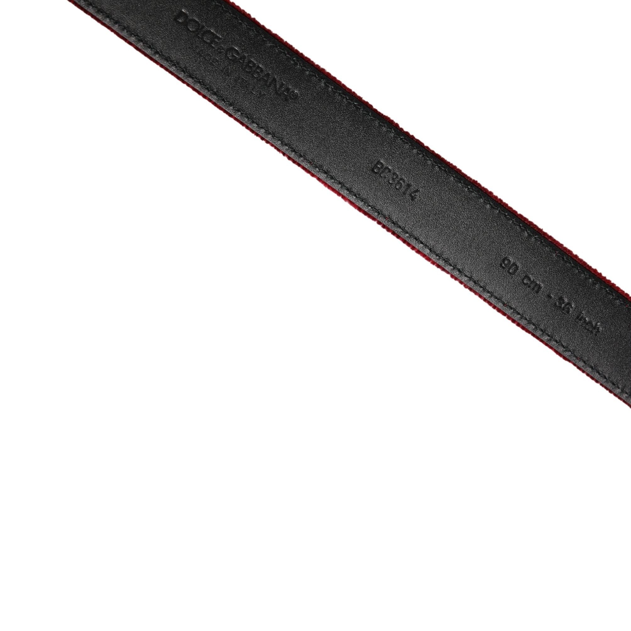 Dolce & Gabbana Men Burgundy Velvet Cotton Metal Buckle Belt