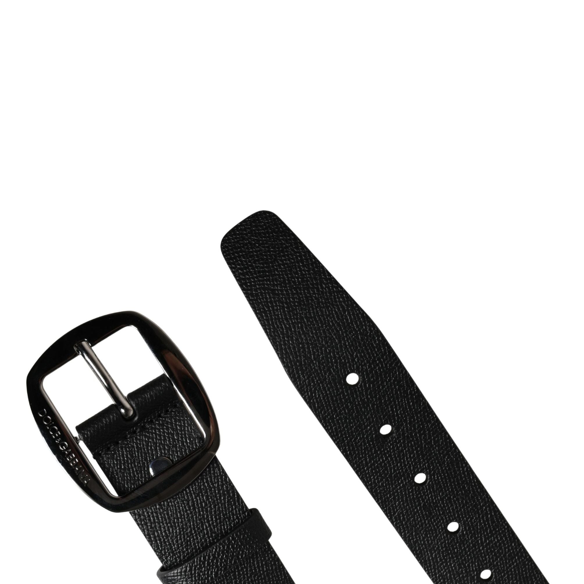 Dolce & Gabbana Men Black Classic Leather Metal Buckle Belt