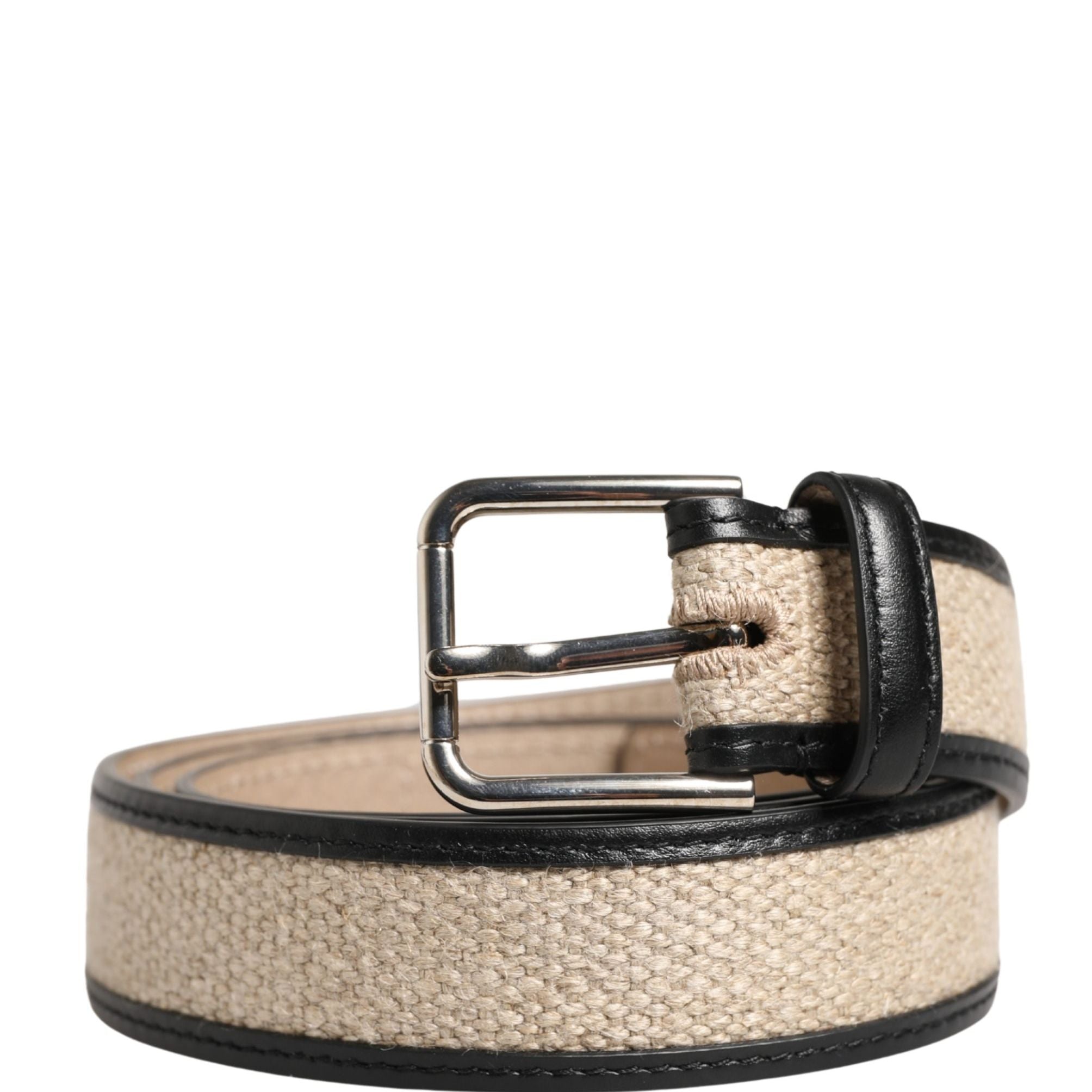 Dolce & Gabbana Men Beige Woven Leather Metal Buckle Belt