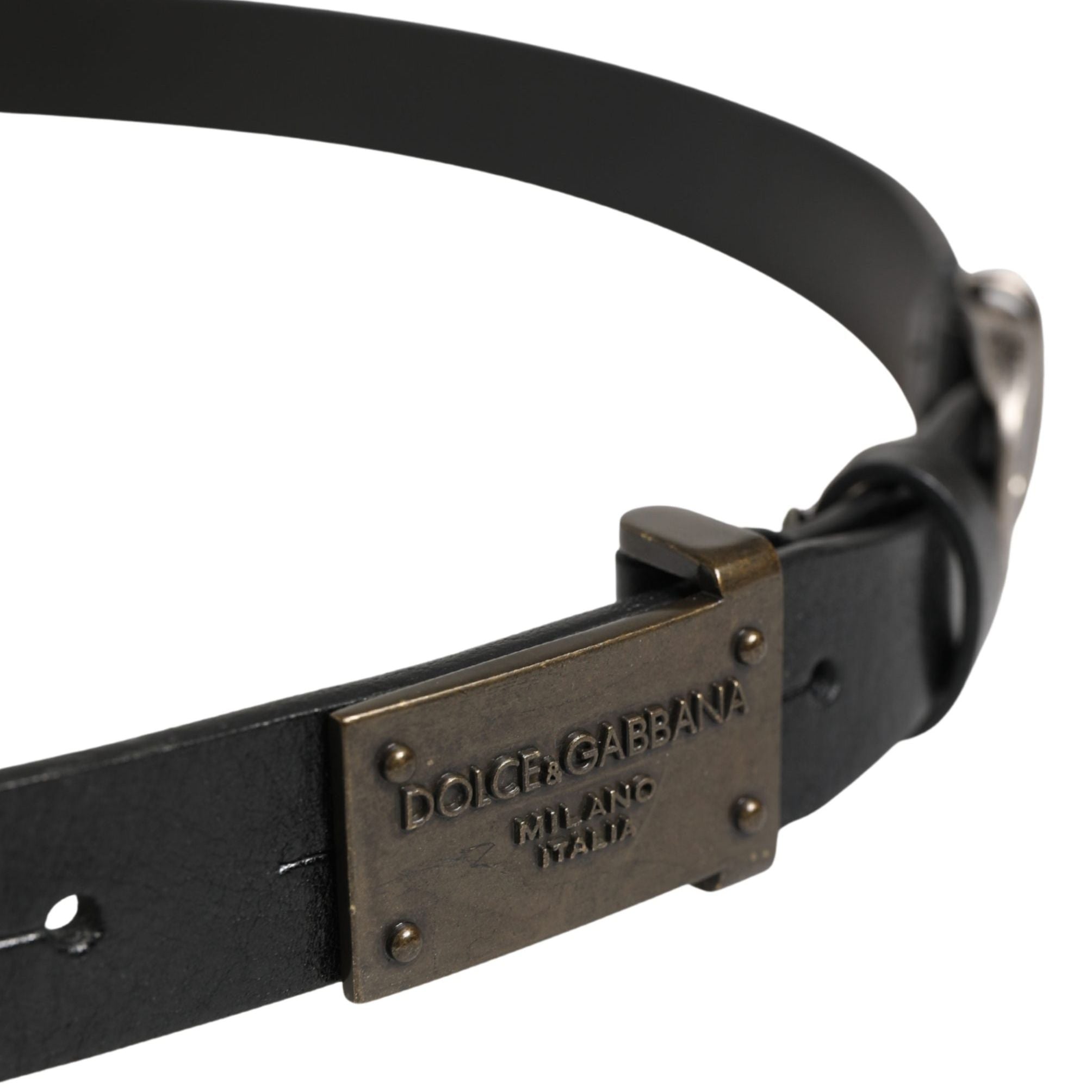 Dolce & Gabbana Men Black Classic Leather Logo Buckle Belt