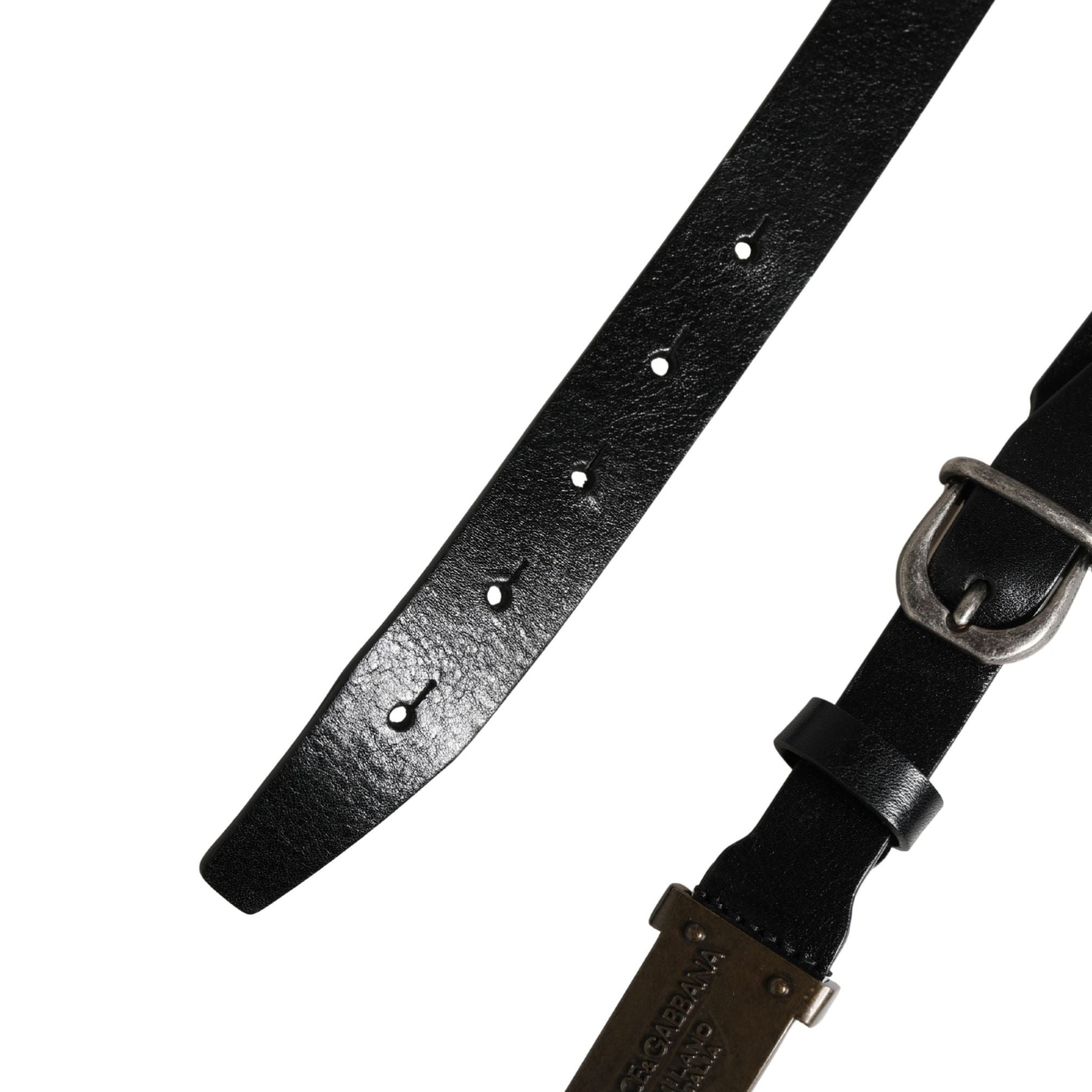 Dolce & Gabbana Men Black Classic Leather Logo Buckle Belt