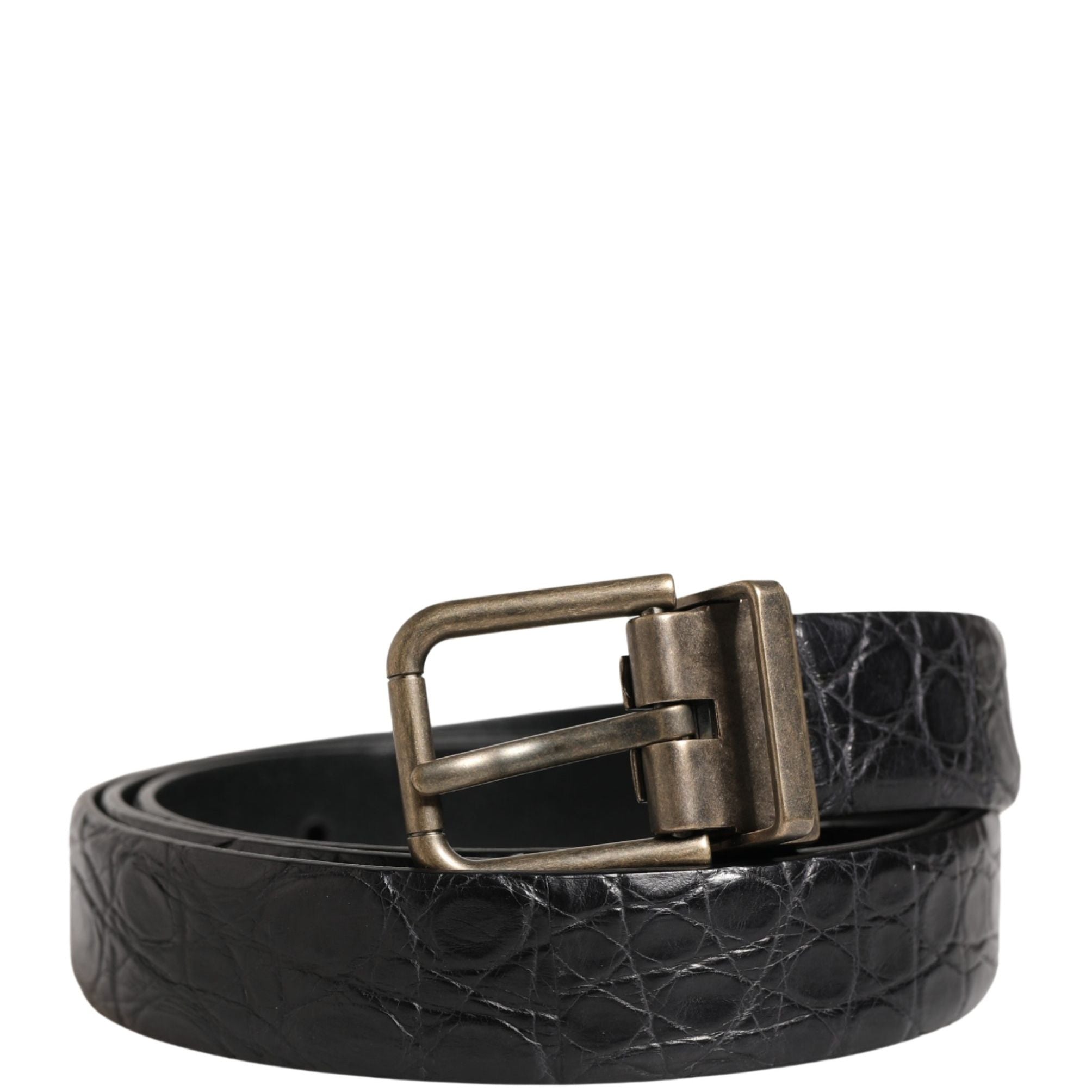 Dolce & Gabbana Men Black Exotic Leather Metal Buckle Belt