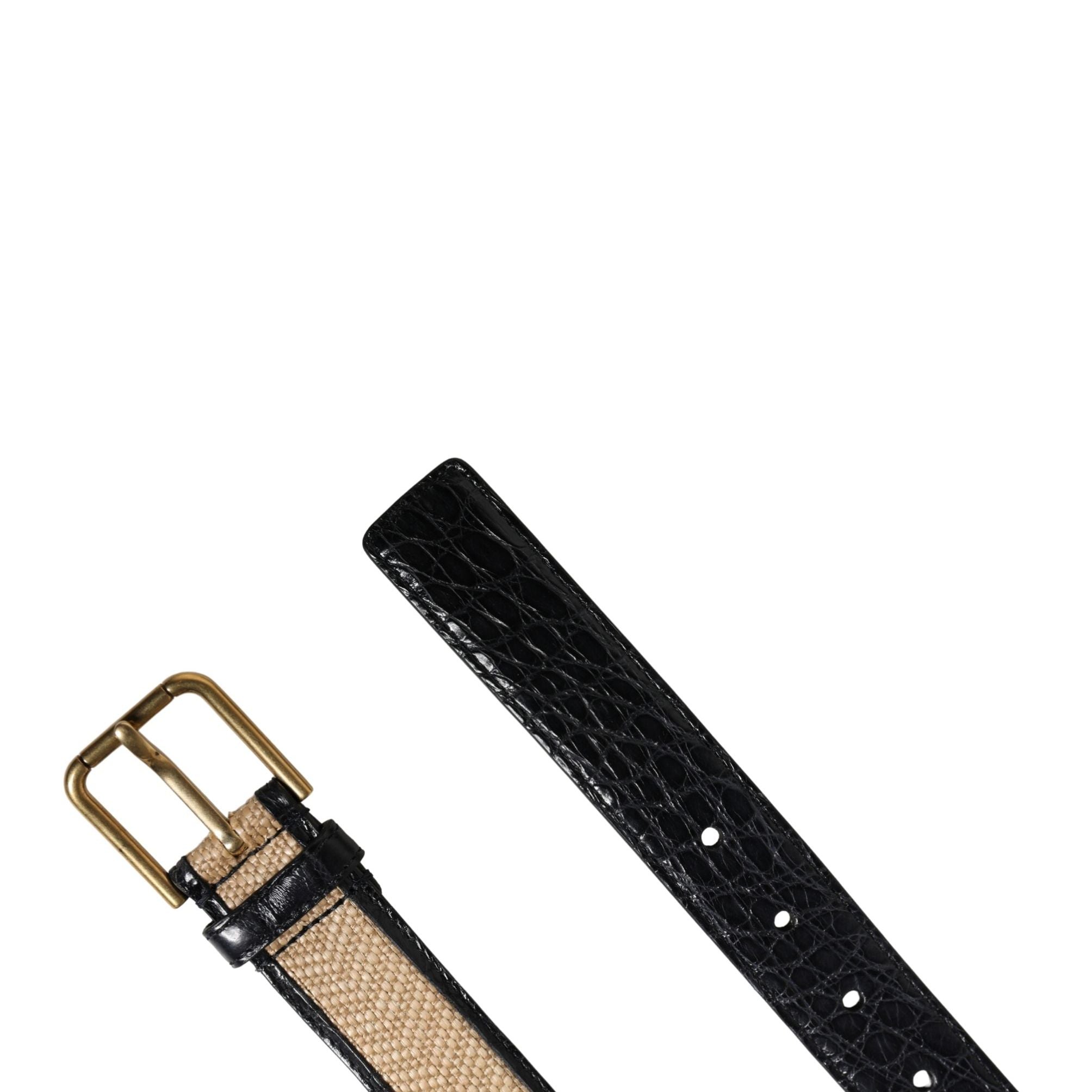 Dolce & Gabbana Men Beige Braided Leather Metal Buckle Belt