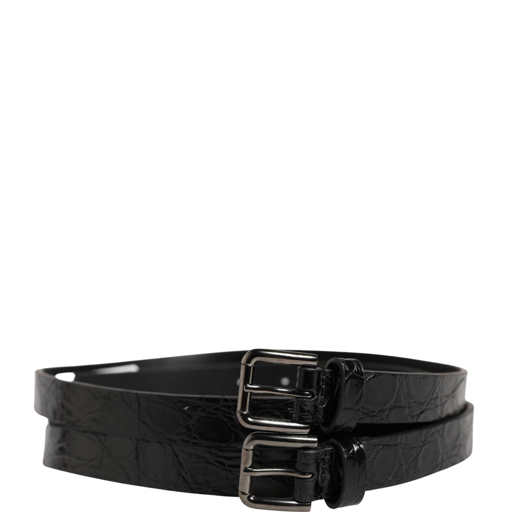 Dolce & Gabbana Black Double Strap Leather Silver Buckle Belt
