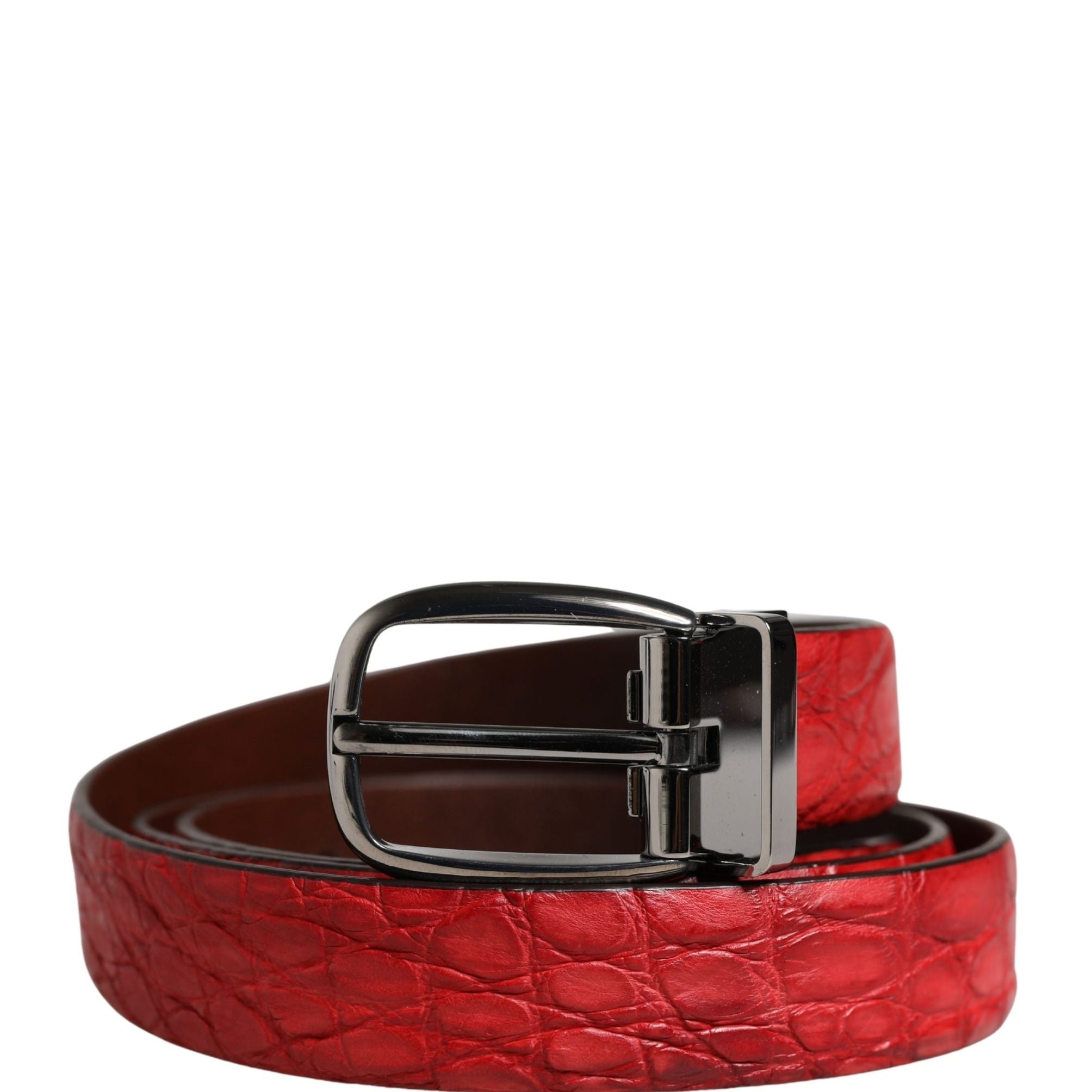Dolce & Gabbana Men Red Exotic Leather Metal Buckle Belt
