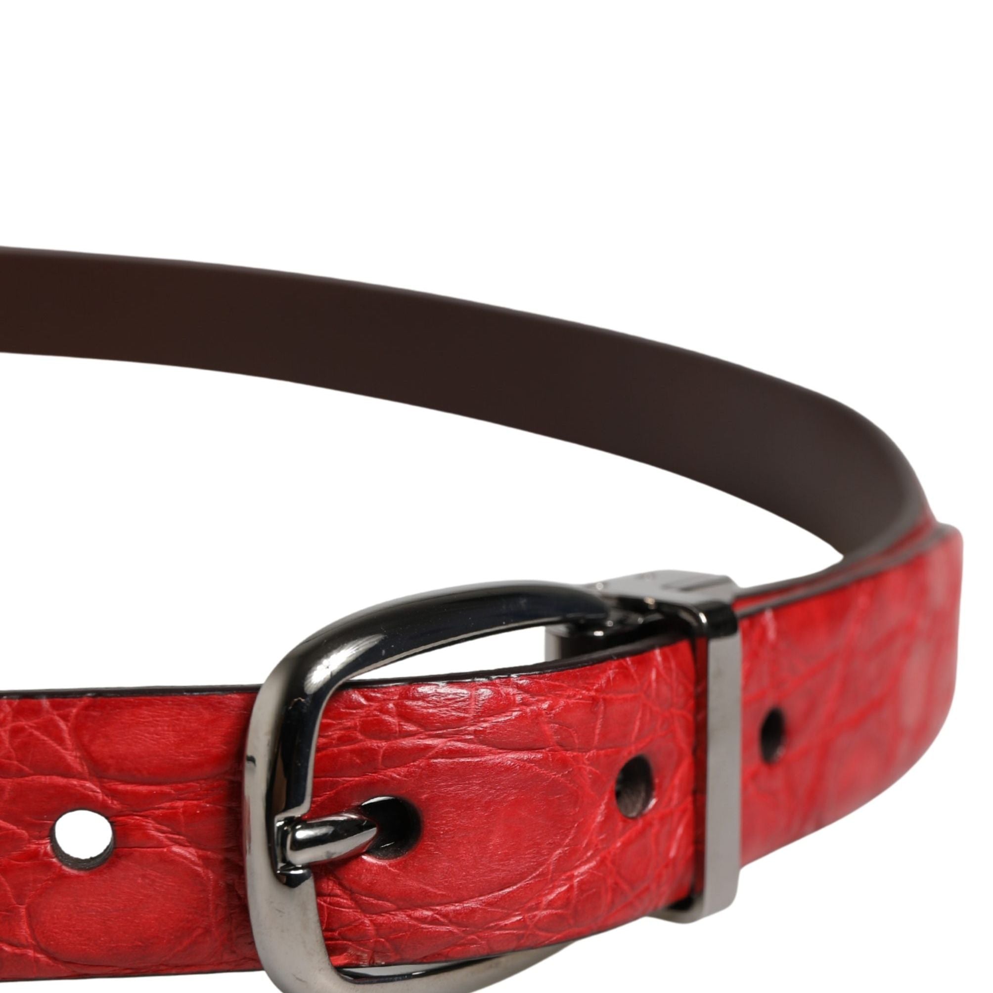 Dolce & Gabbana Men Red Exotic Leather Metal Buckle Belt