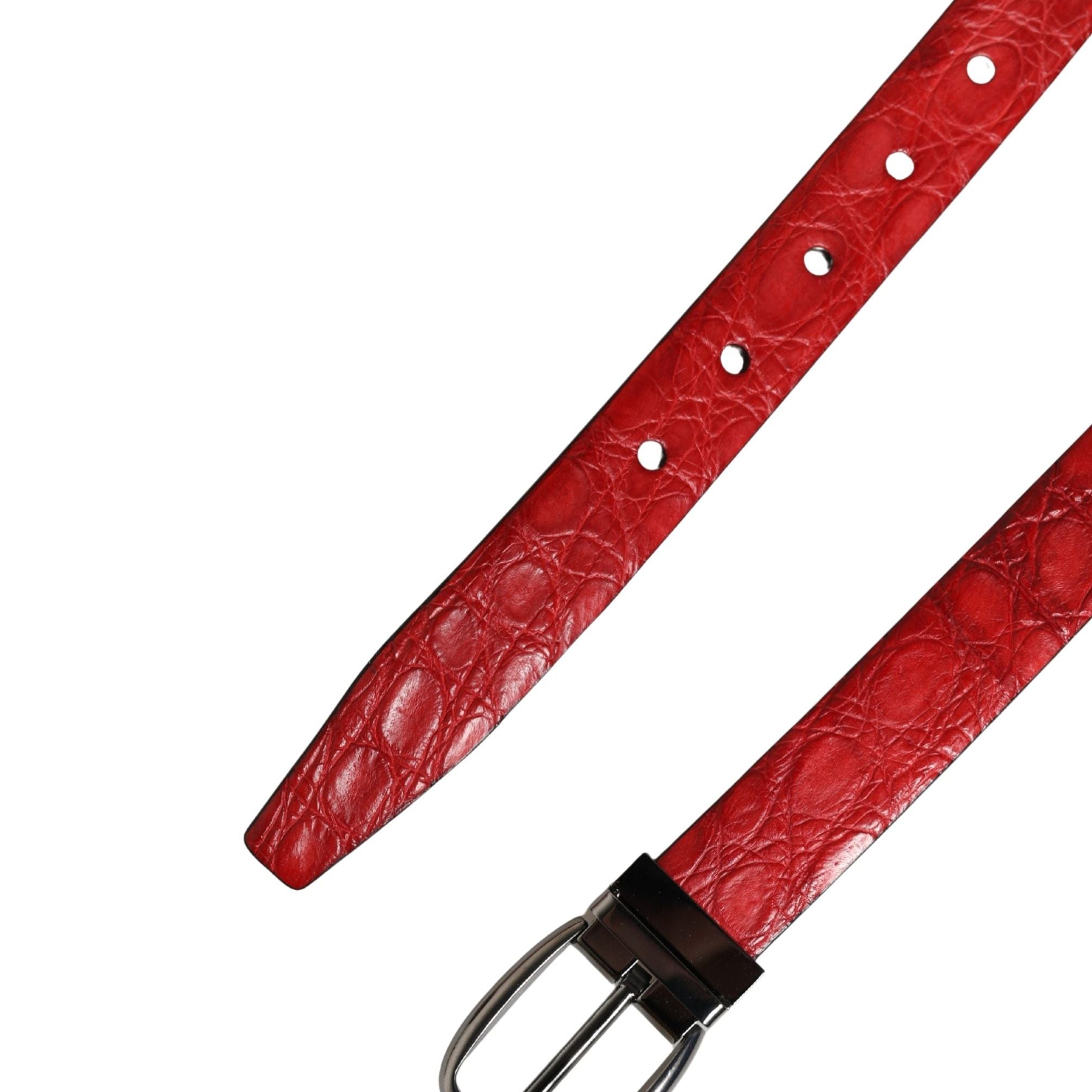 Dolce & Gabbana Men Red Exotic Leather Metal Buckle Belt