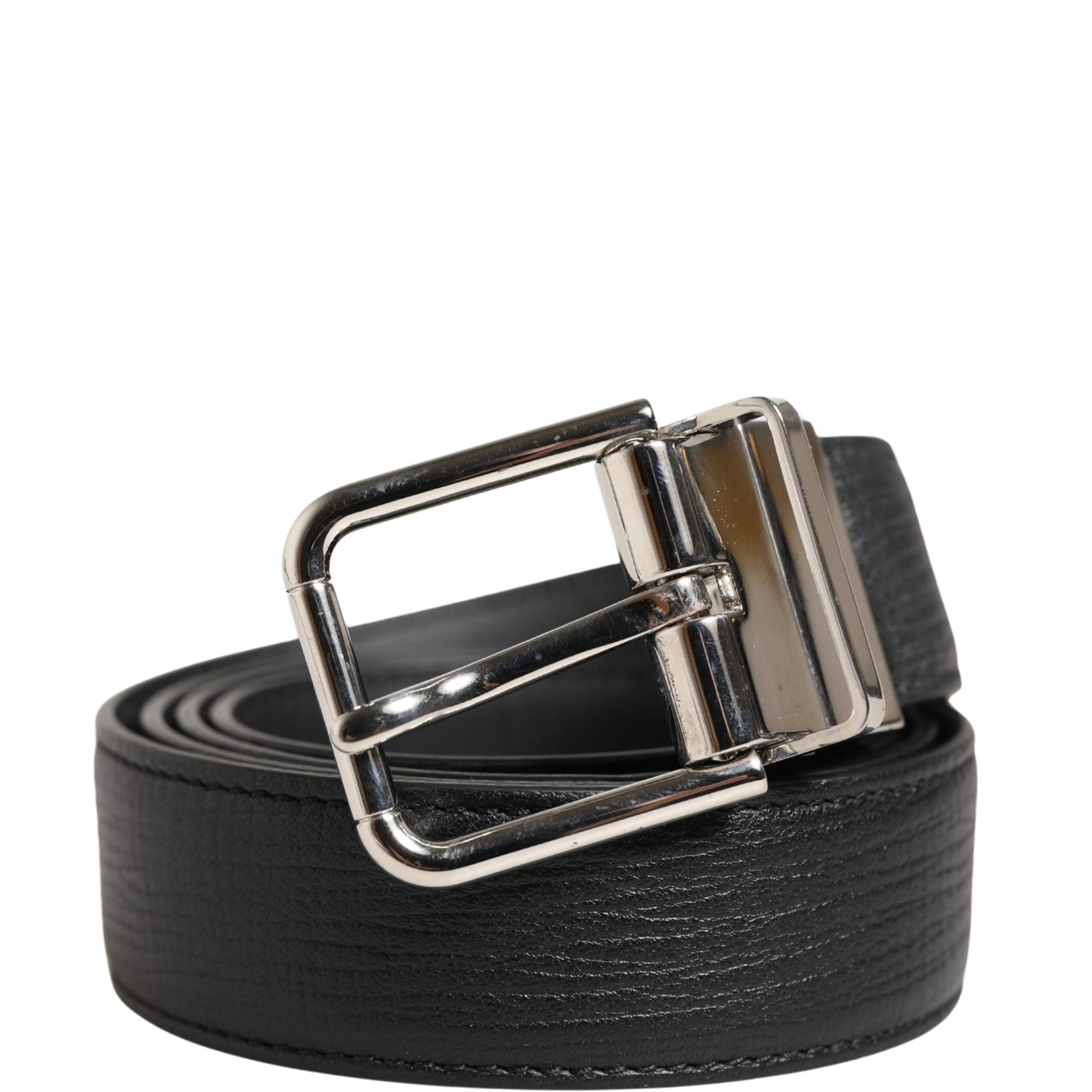 Dolce & Gabbana Men Black Classic Leather Metal Buckle Belt