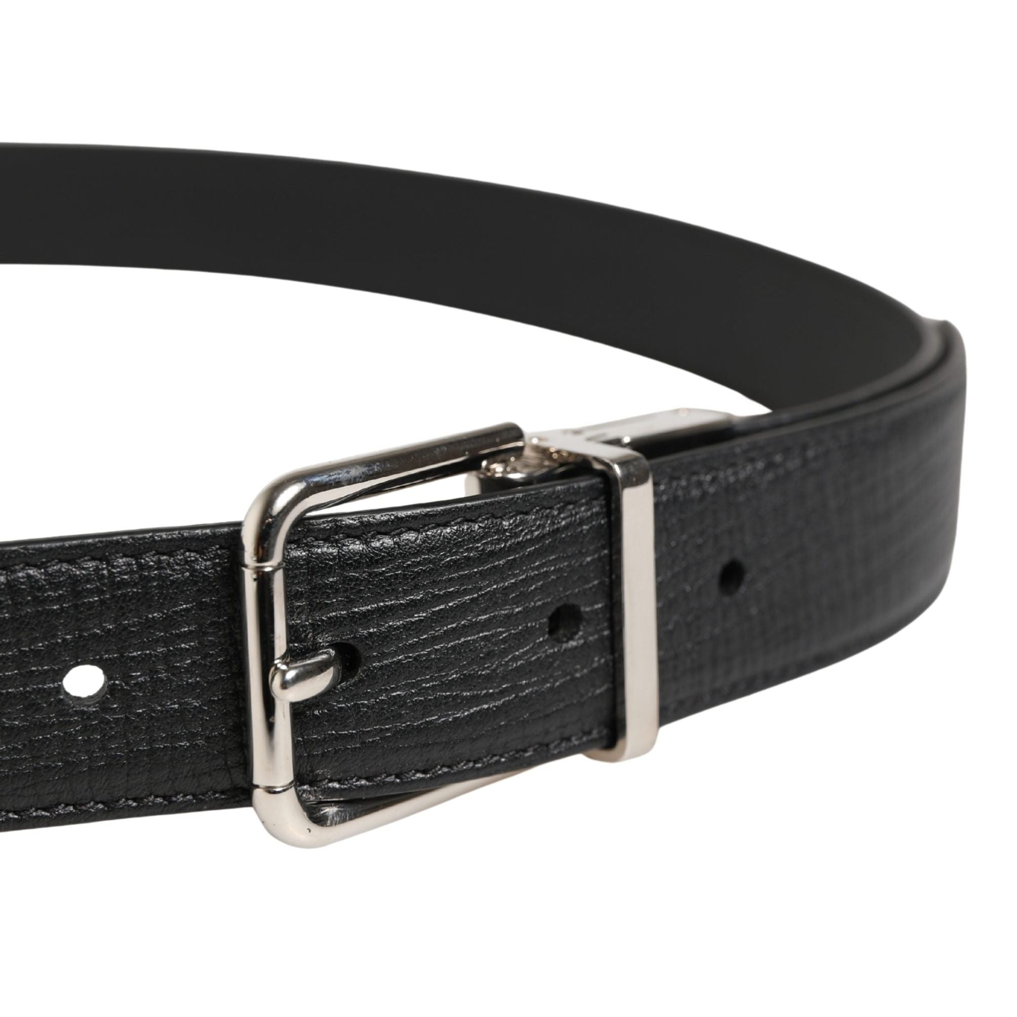 Dolce & Gabbana Men Black Classic Leather Metal Buckle Belt