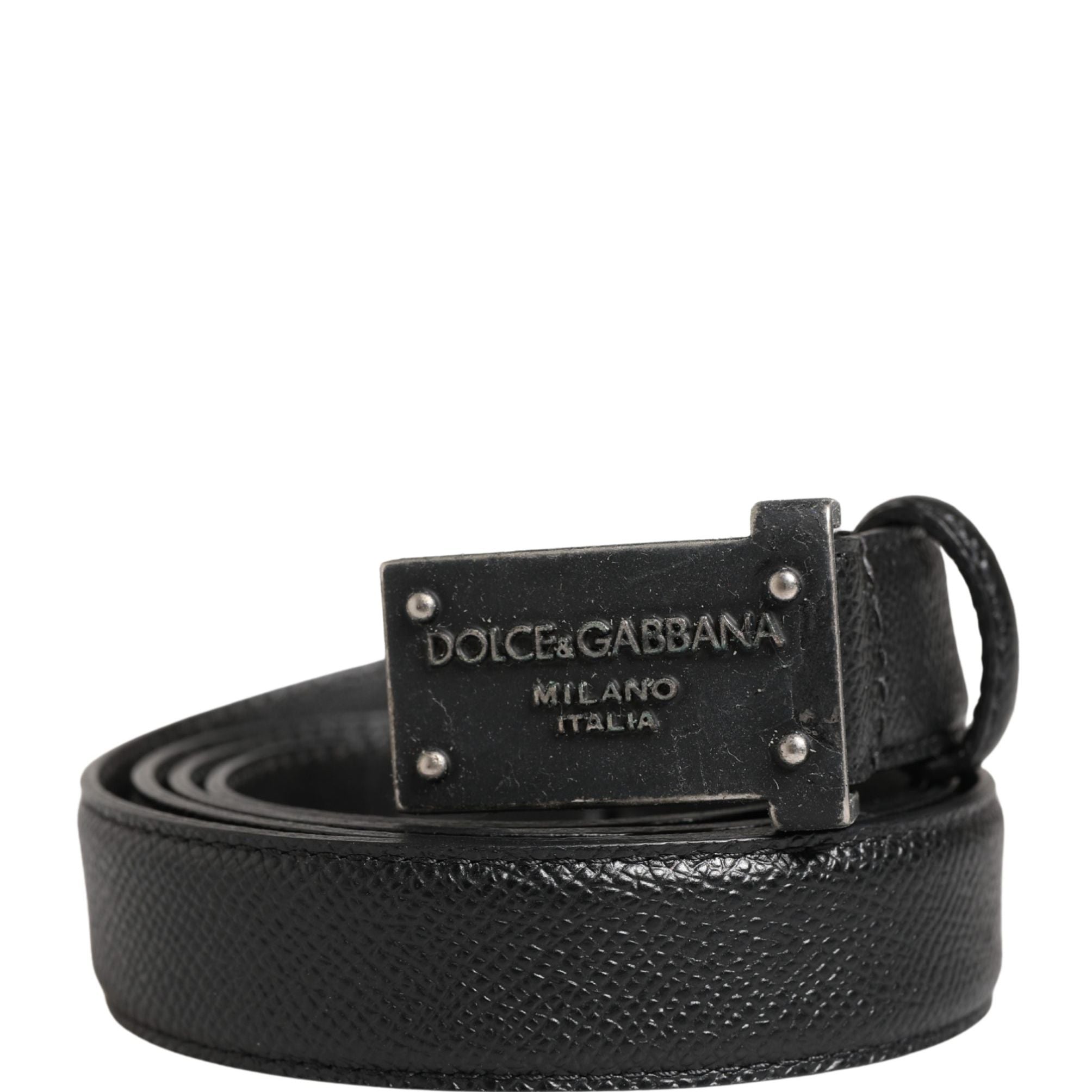Dolce & Gabbana Men Black Calf Leather Logo Metal Buckle Belt