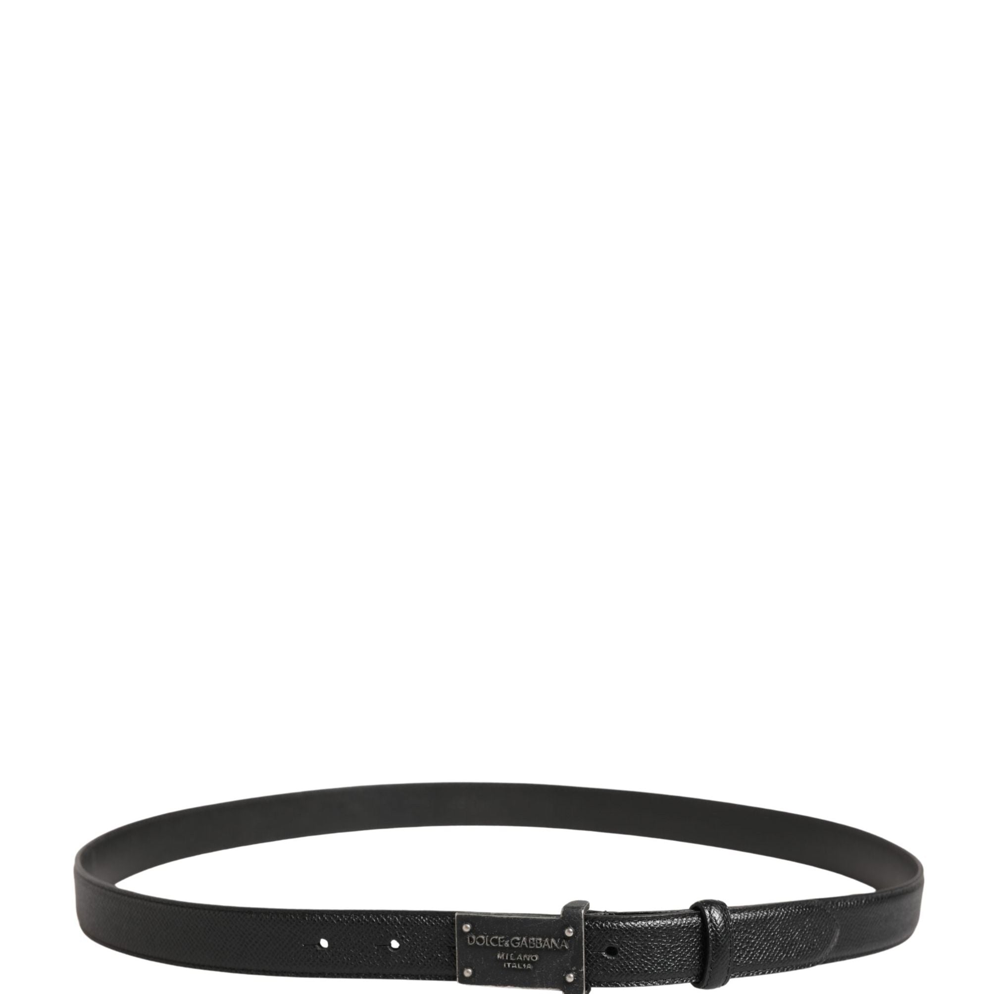 Dolce & Gabbana Men Black Calf Leather Logo Metal Buckle Belt