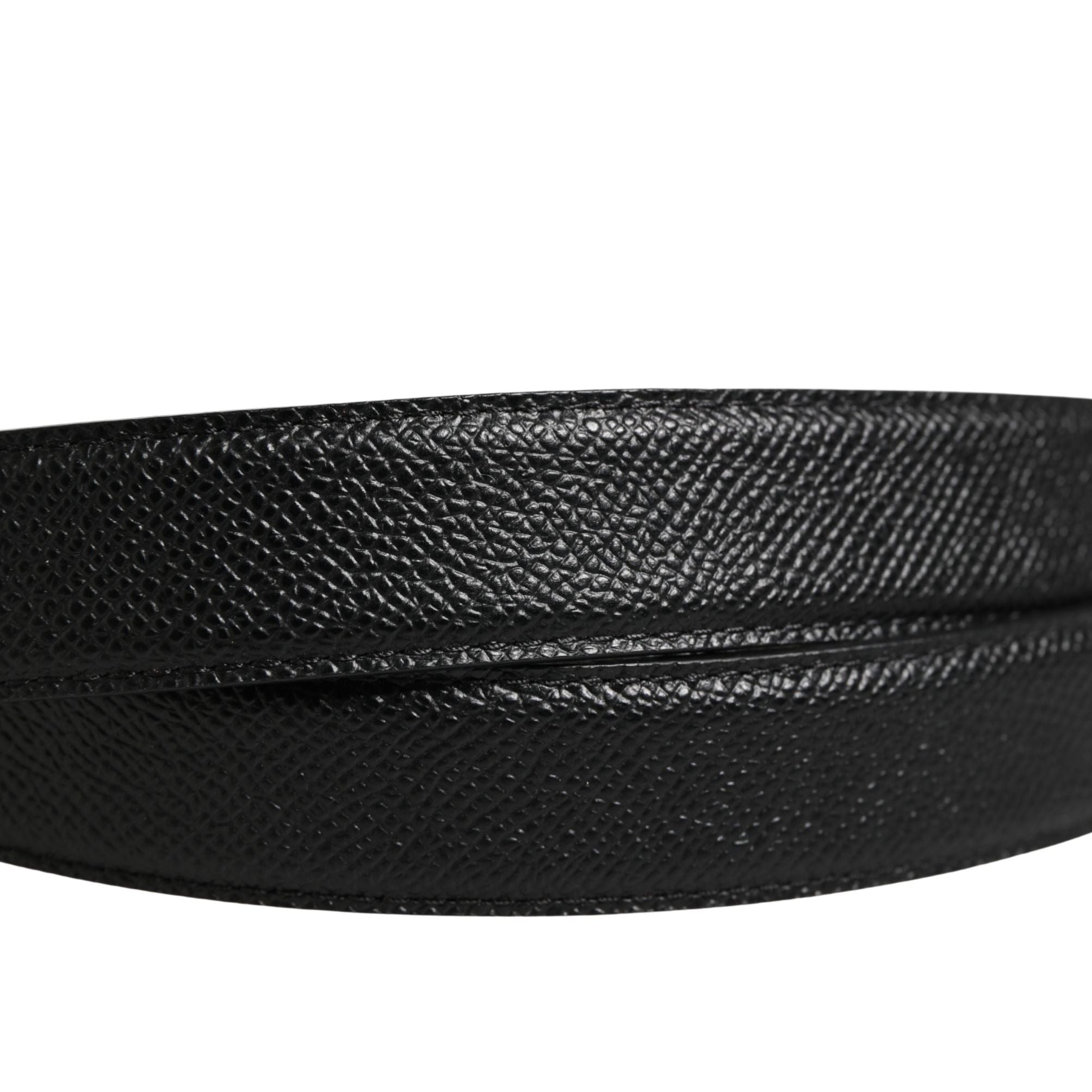 Dolce & Gabbana Men Black Calf Leather Logo Metal Buckle Belt