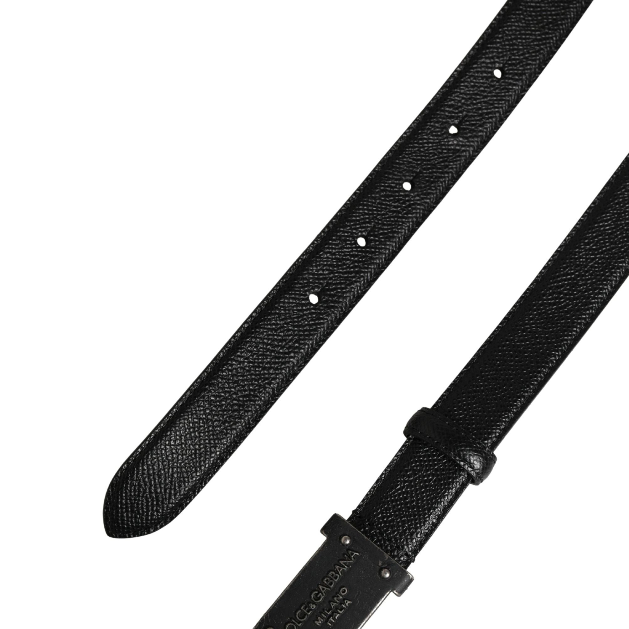 Dolce & Gabbana Men Black Calf Leather Logo Metal Buckle Belt