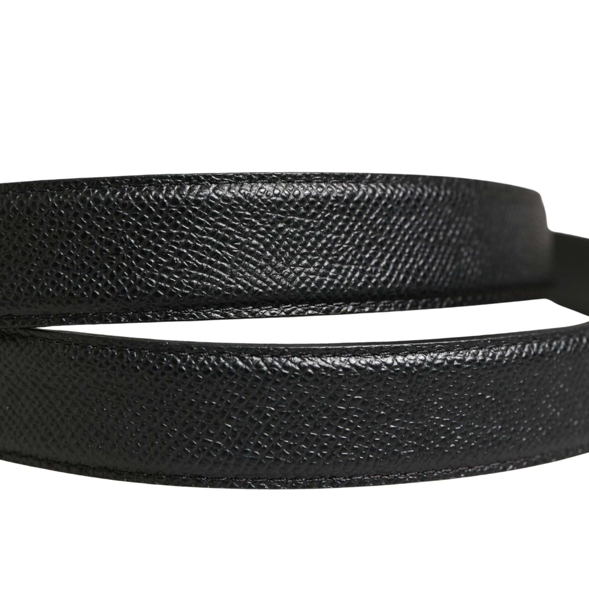 Dolce & Gabbana Men Black Calf Leather Logo Metal Buckle Belt
