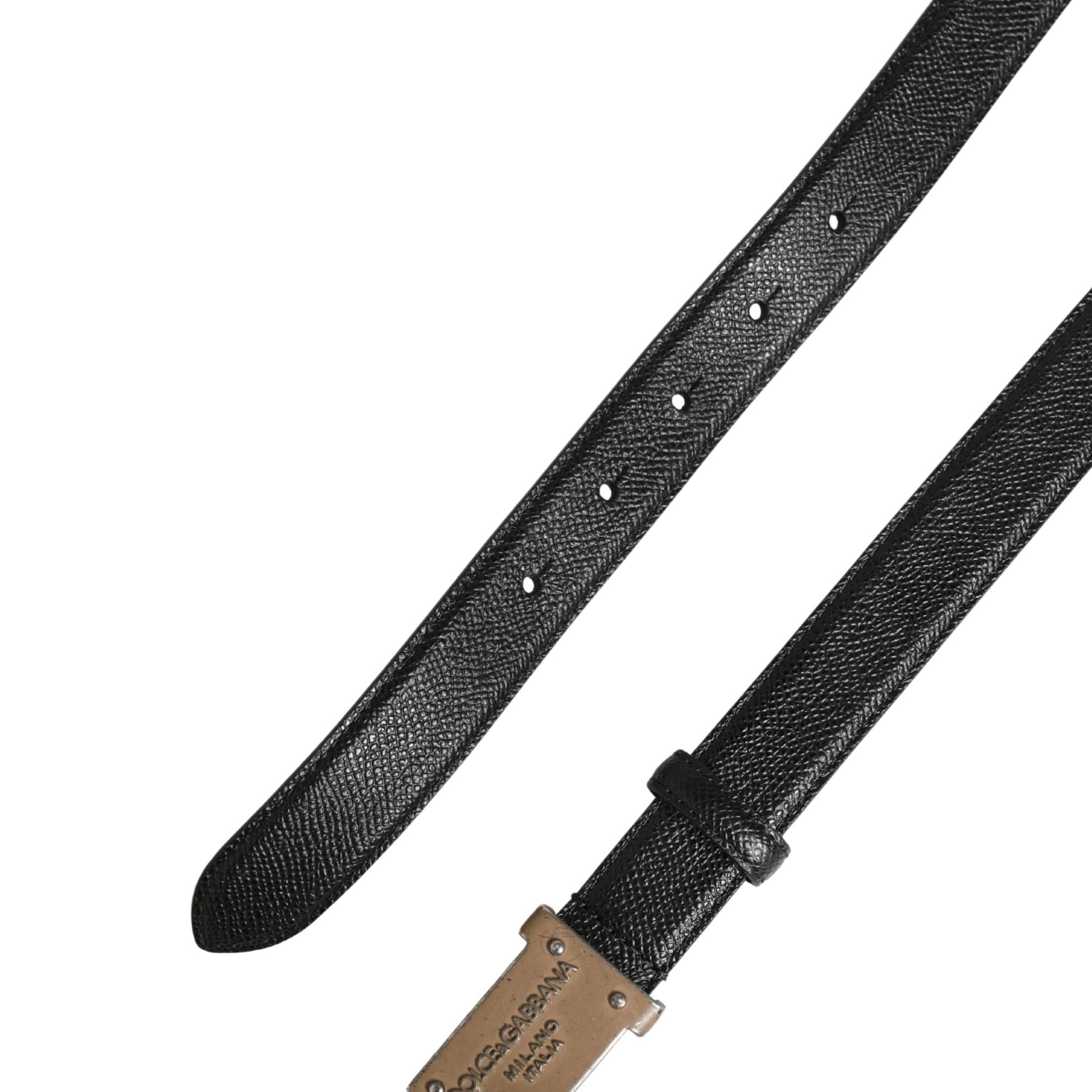 Dolce & Gabbana Men Black Calf Leather Logo Metal Buckle Belt