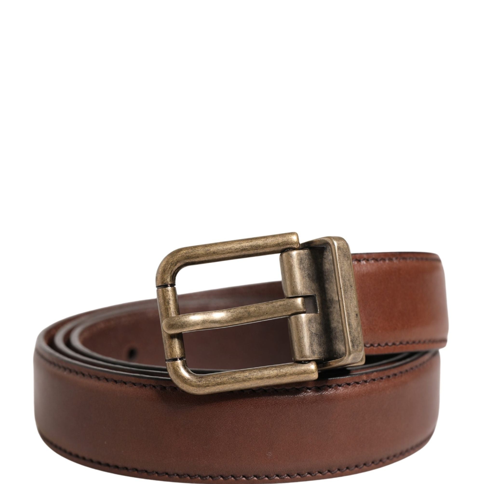 Dolce & Gabbana Men Brown Classic Leather Metal Buckle Belt