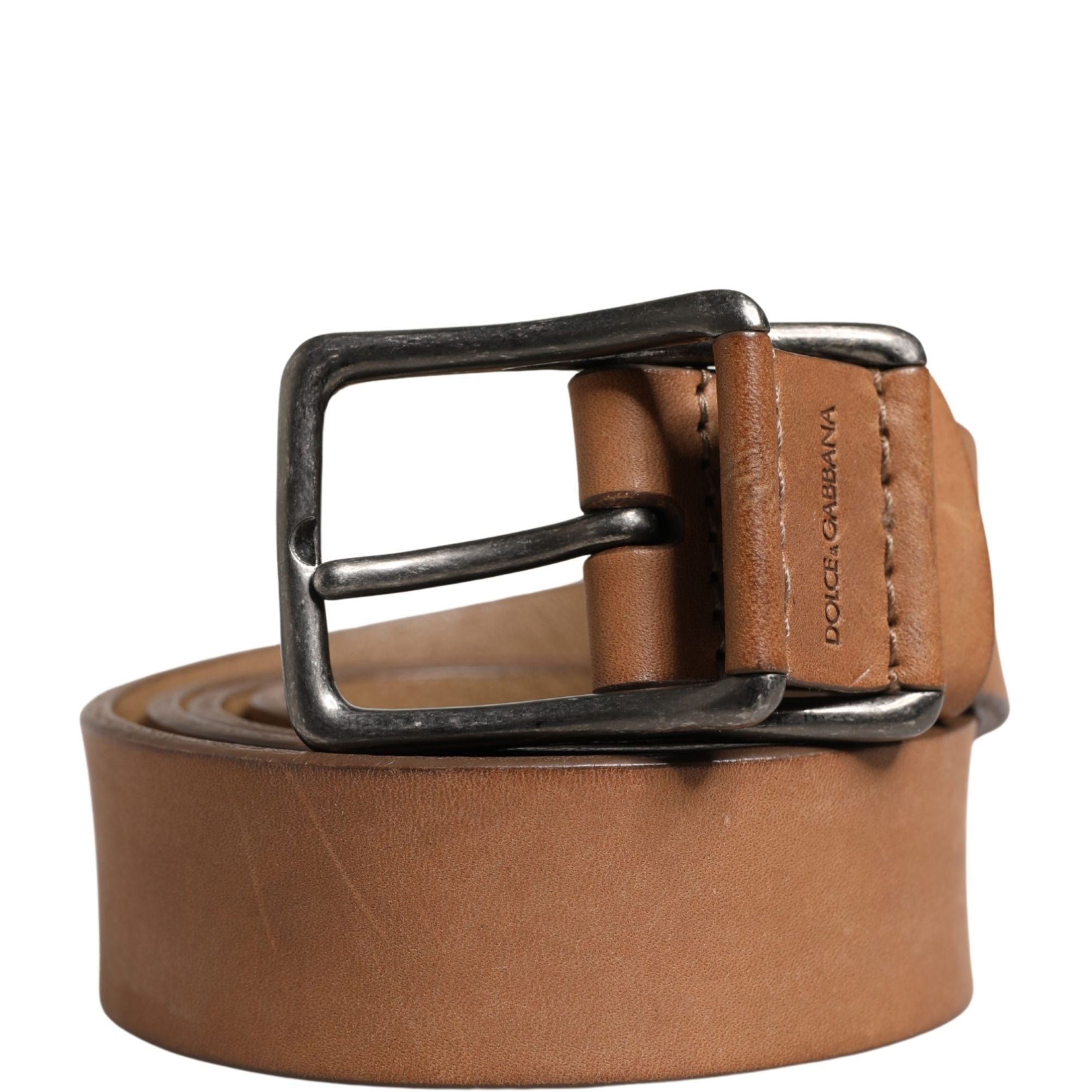 Dolce & Gabbana Men Brown Leather Classic Metal Buckle Belt