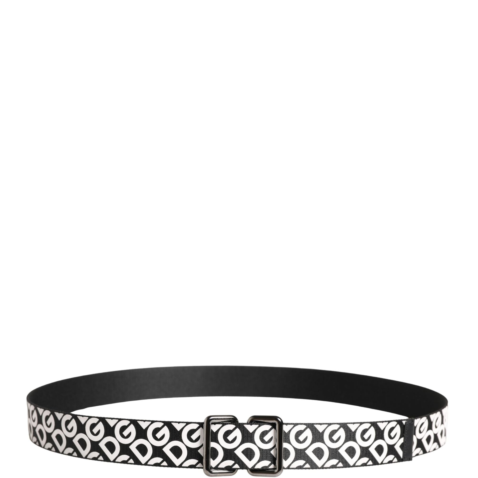 Dolce & Gabbana White Black Logo Leather Metal Buckle Belt
