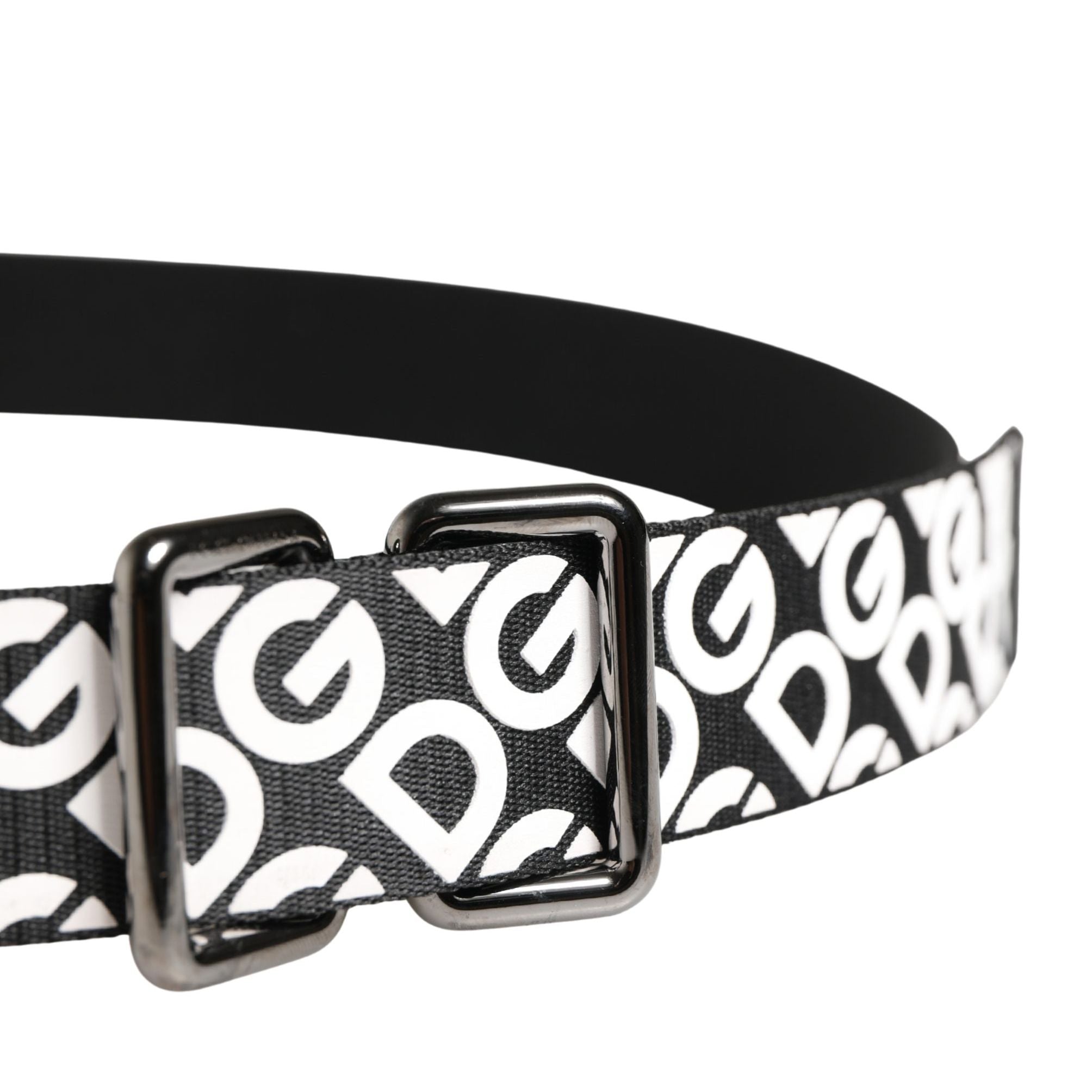 Dolce & Gabbana White Black Logo Leather Metal Buckle Belt