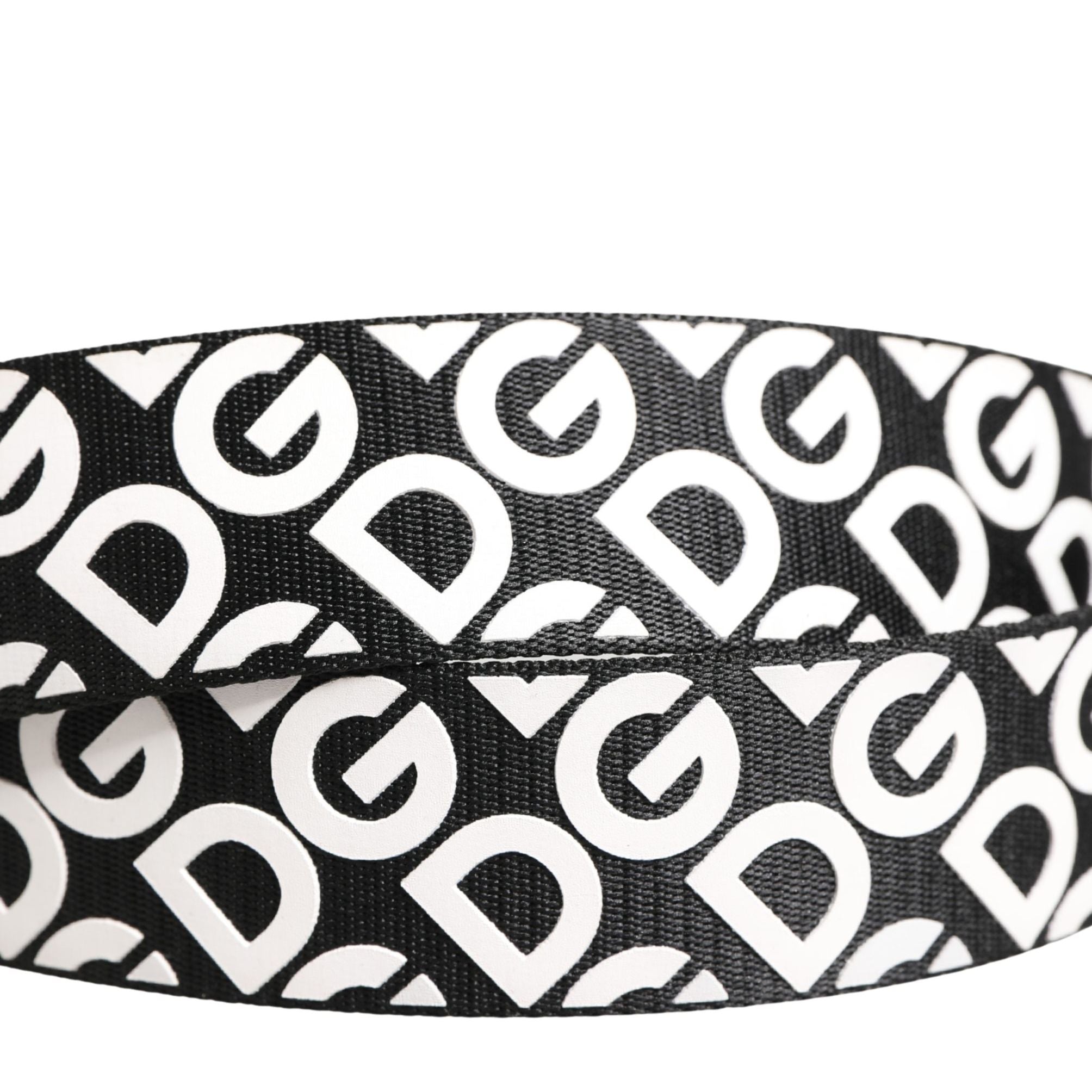 Dolce & Gabbana White Black Logo Leather Metal Buckle Belt