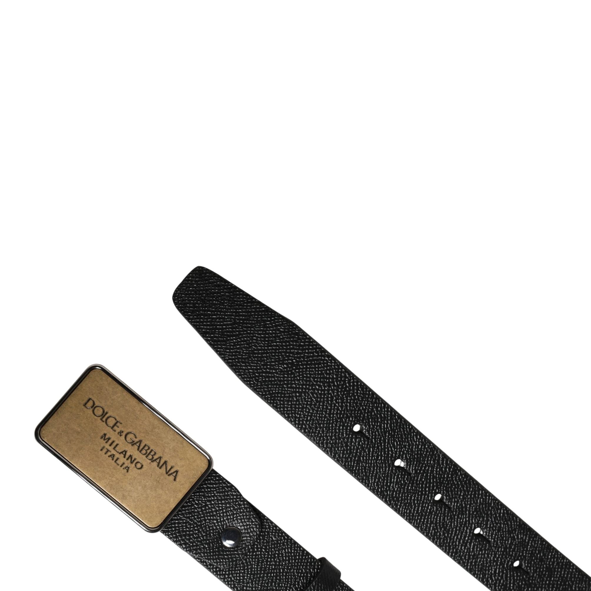 Dolce & Gabbana Black Classic Leather Logo Metal Buckle Belt