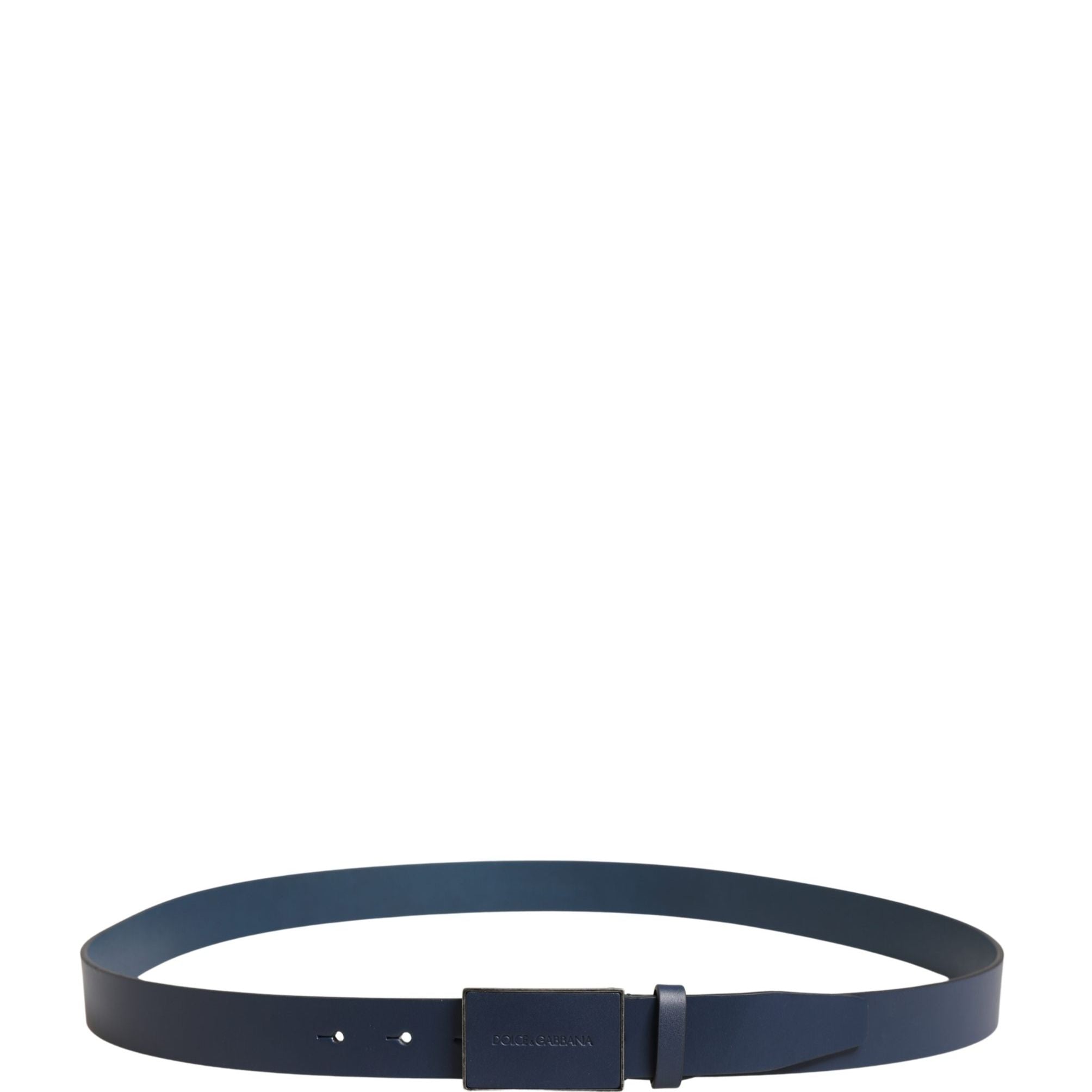 Dolce & Gabbana Men Blue Calf Leather Logo Metal Buckle Belt