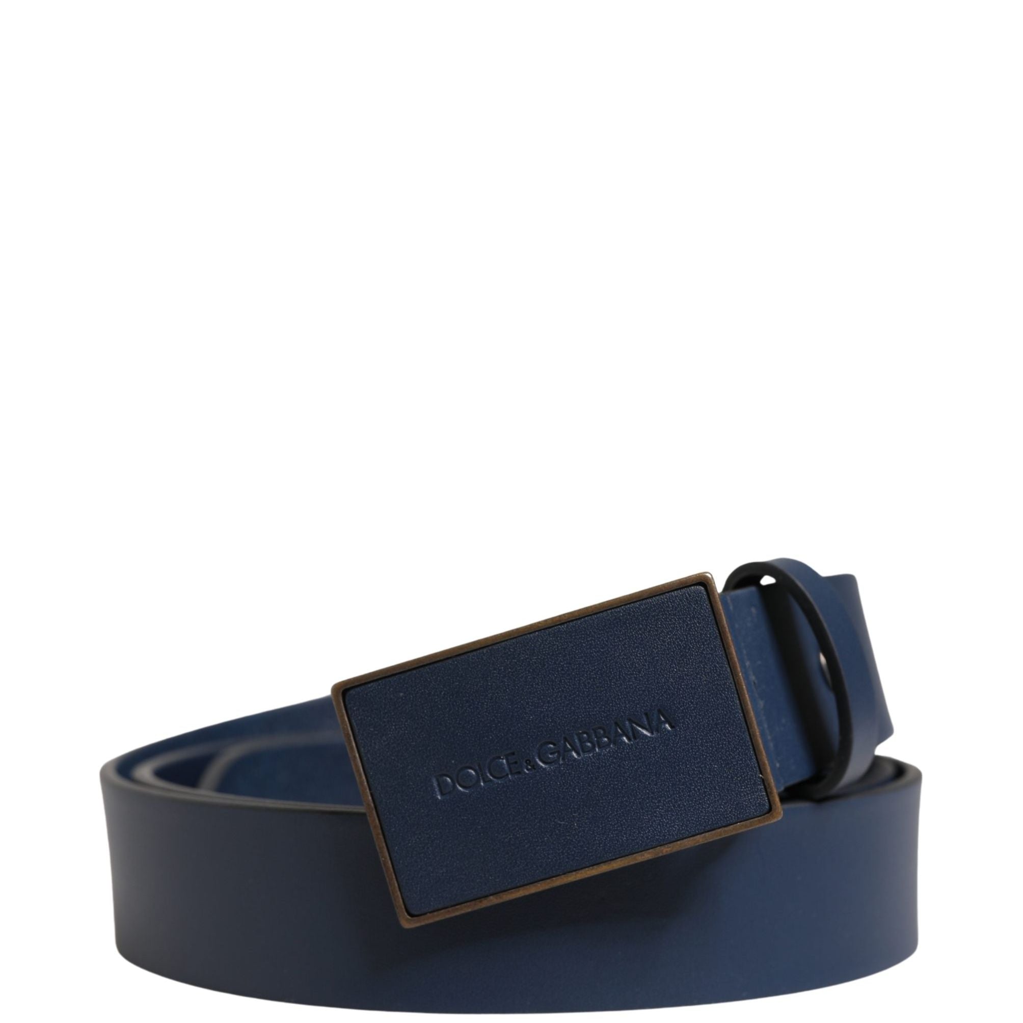 Dolce & Gabbana Men Blue Calf Leather Logo Metal Buckle Belt