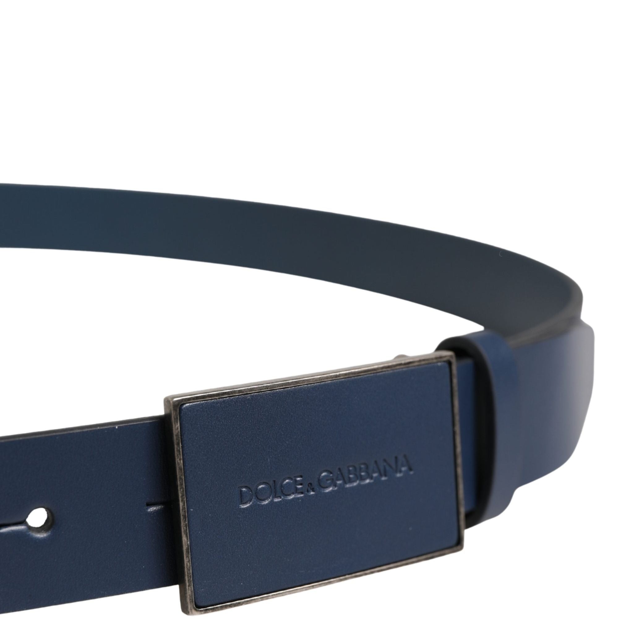 Dolce & Gabbana Men Blue Calf Leather Logo Metal Buckle Belt
