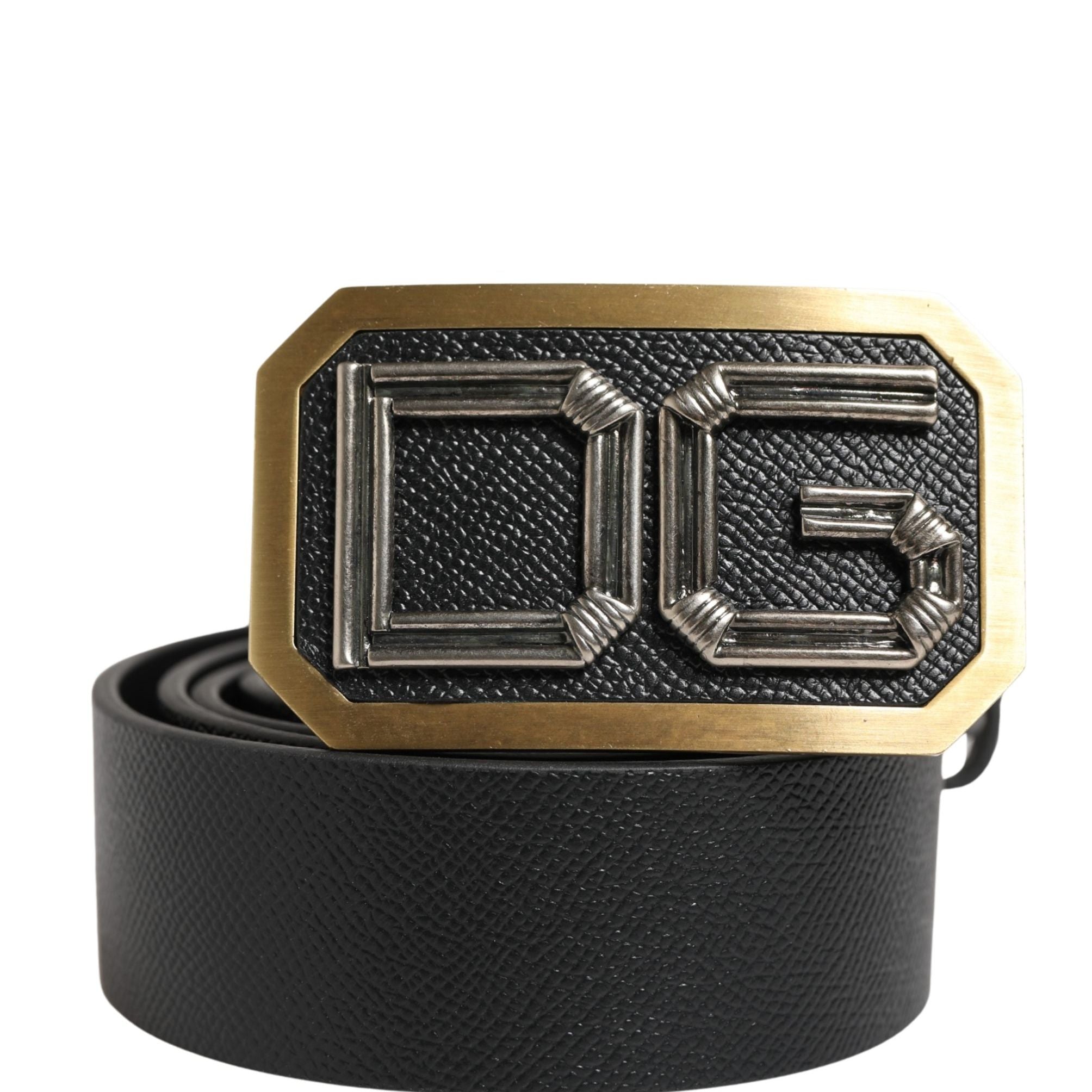 Dolce & Gabbana Men Black Leather DG Logo Metal Buckle Belt