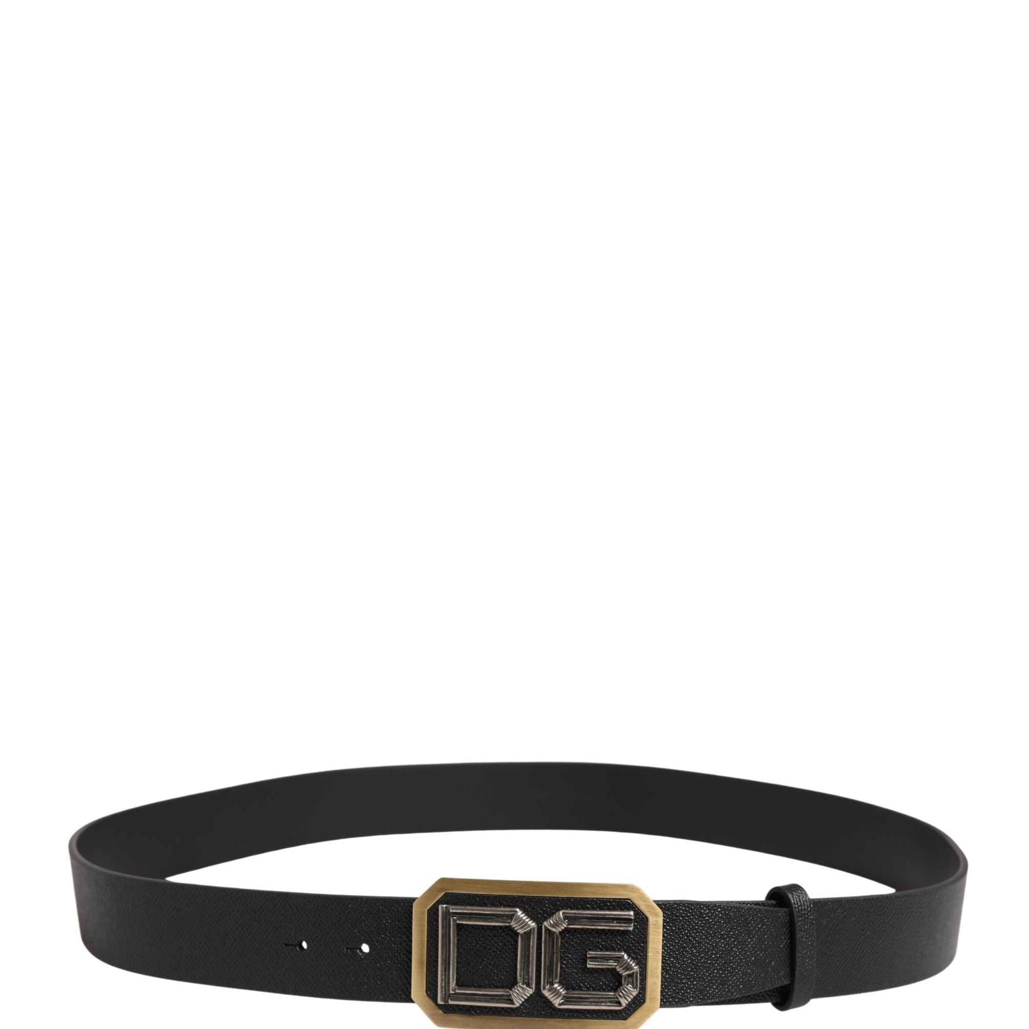 Dolce & Gabbana Men Black Leather DG Logo Metal Buckle Belt