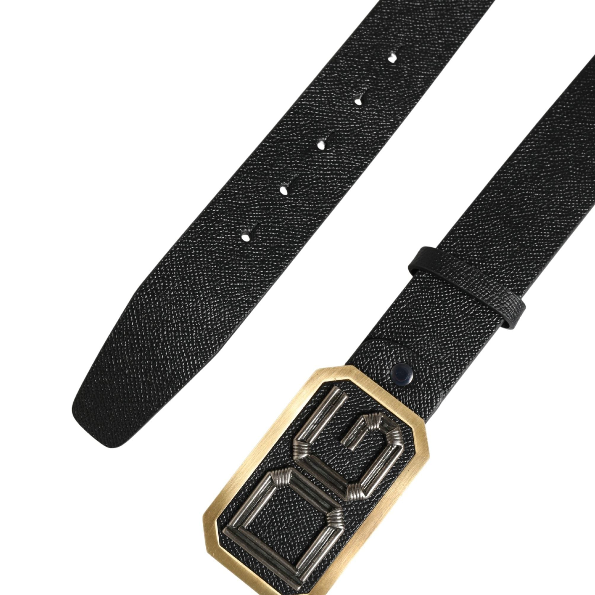 Dolce & Gabbana Men Black Leather DG Logo Metal Buckle Belt