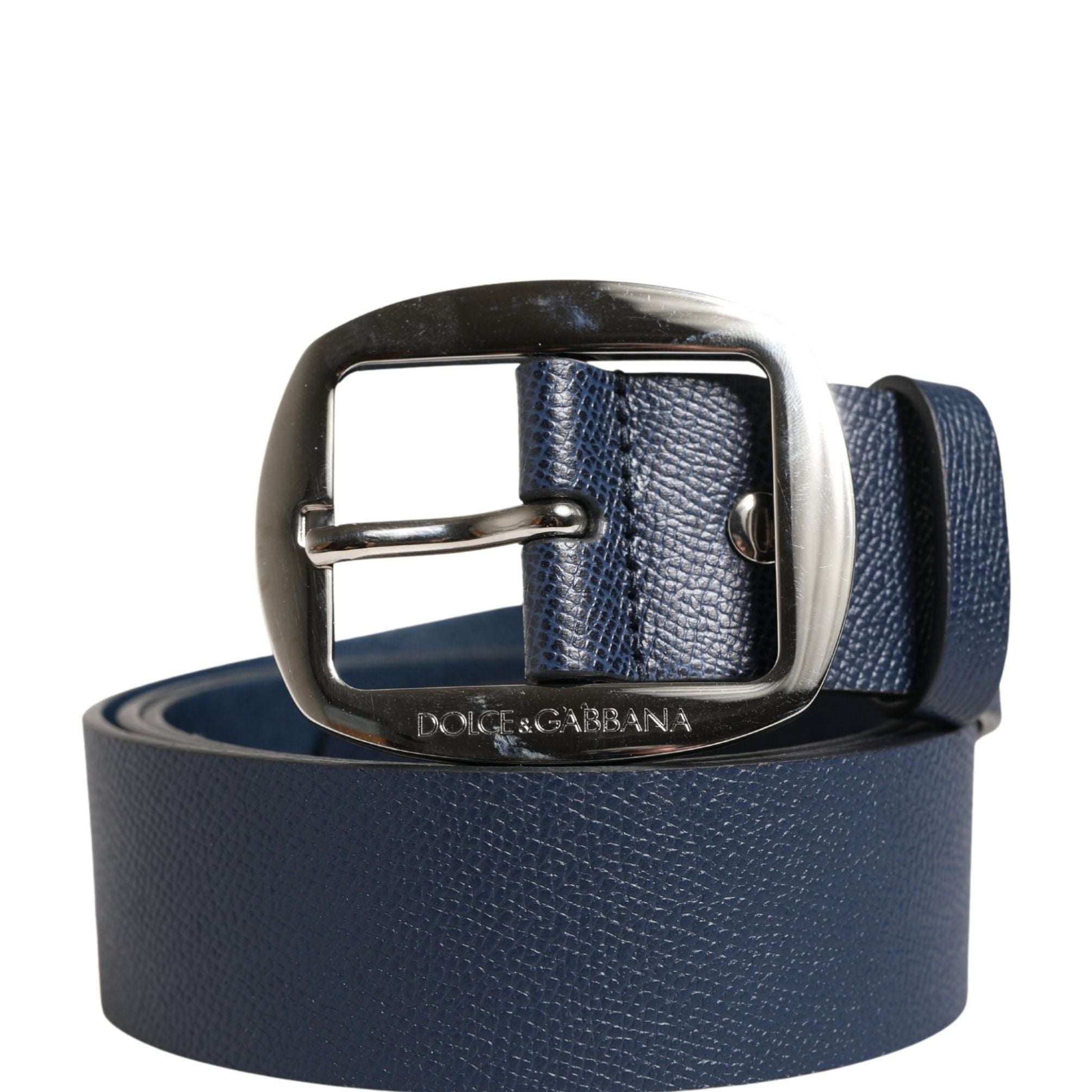 Dolce & Gabbana Men Blue Classic Leather Metal Buckle Belt