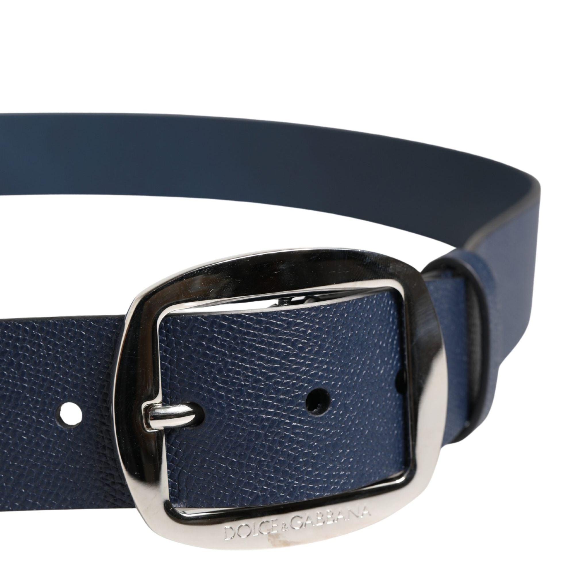 Dolce & Gabbana Men Blue Classic Leather Metal Buckle Belt