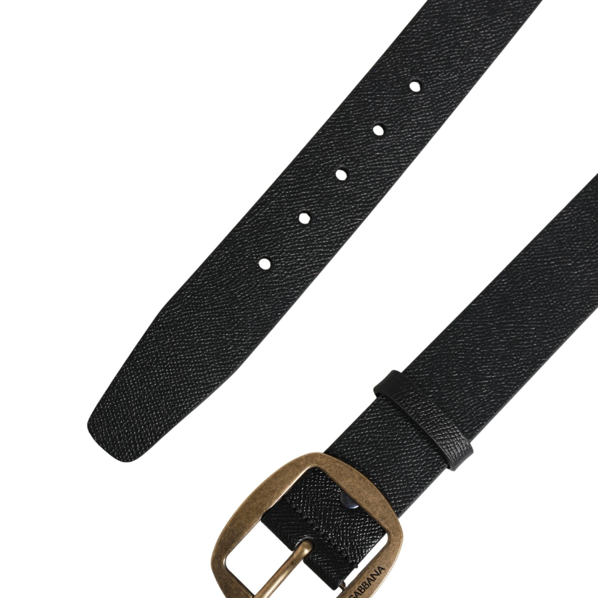 Dolce & Gabbana Men Black Classic Leather Metal Buckle Belt