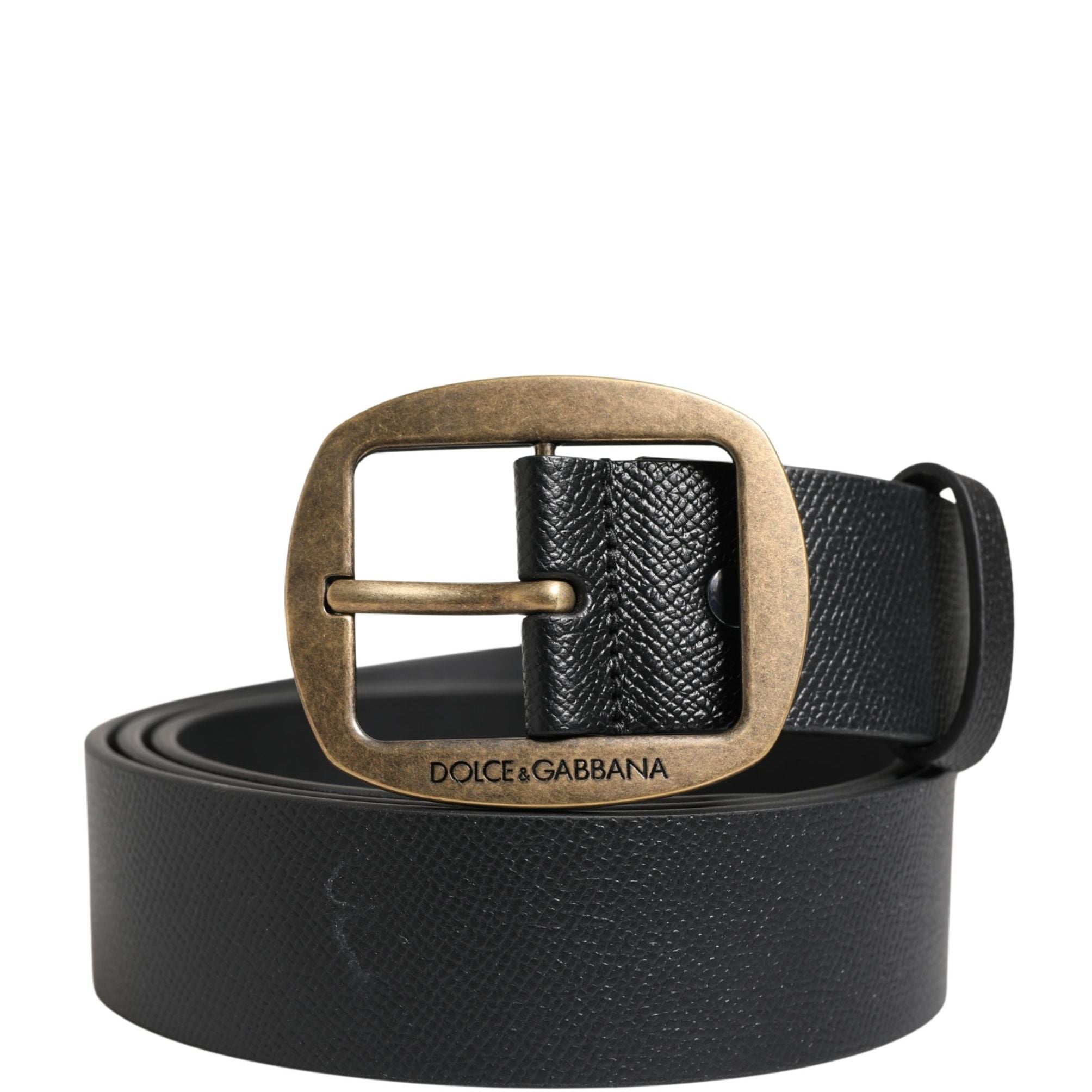 Dolce & Gabbana Men Black Classic Leather Metal Buckle Belt