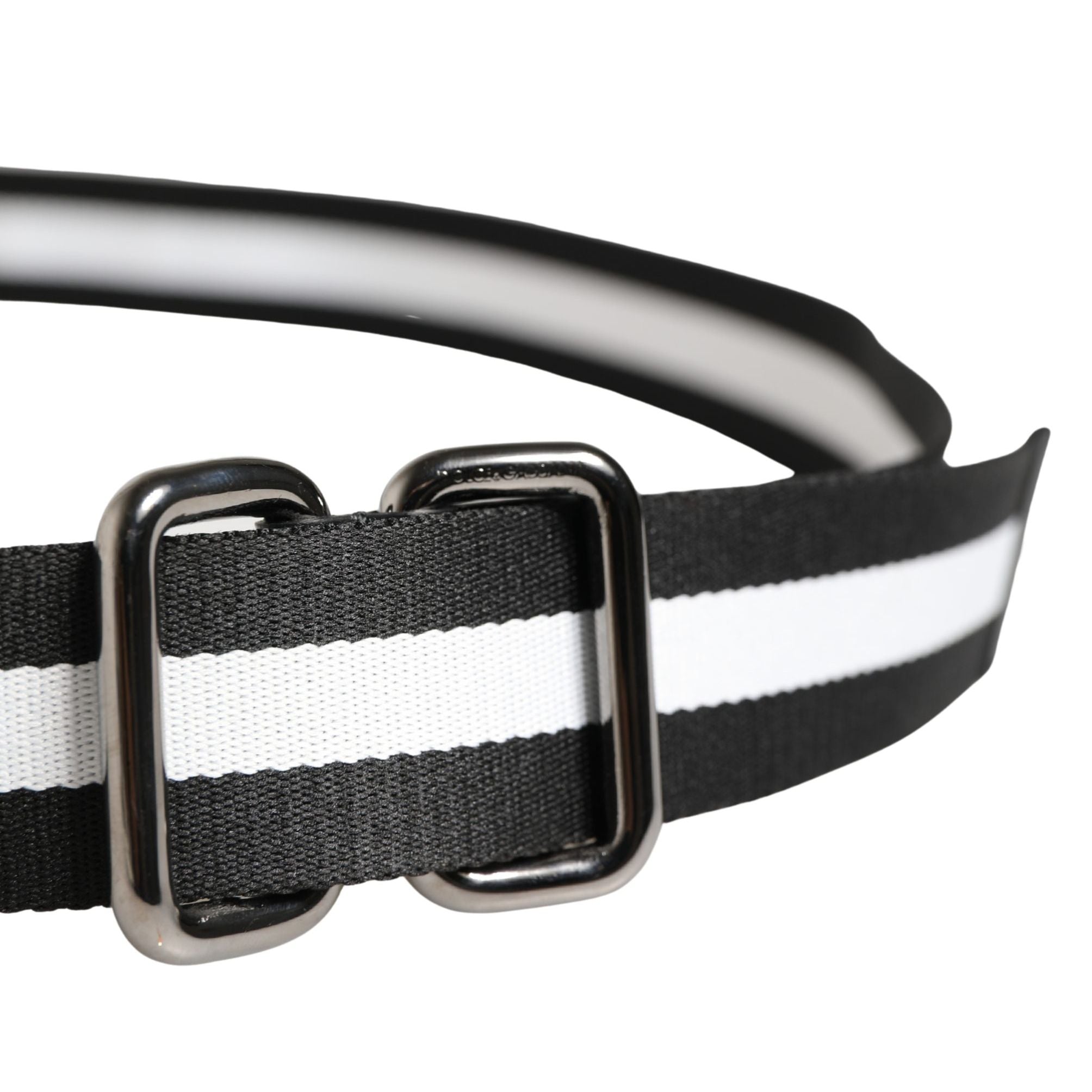 Dolce & Gabbana Men Black White Nylon Logo Metal Buckle Belt