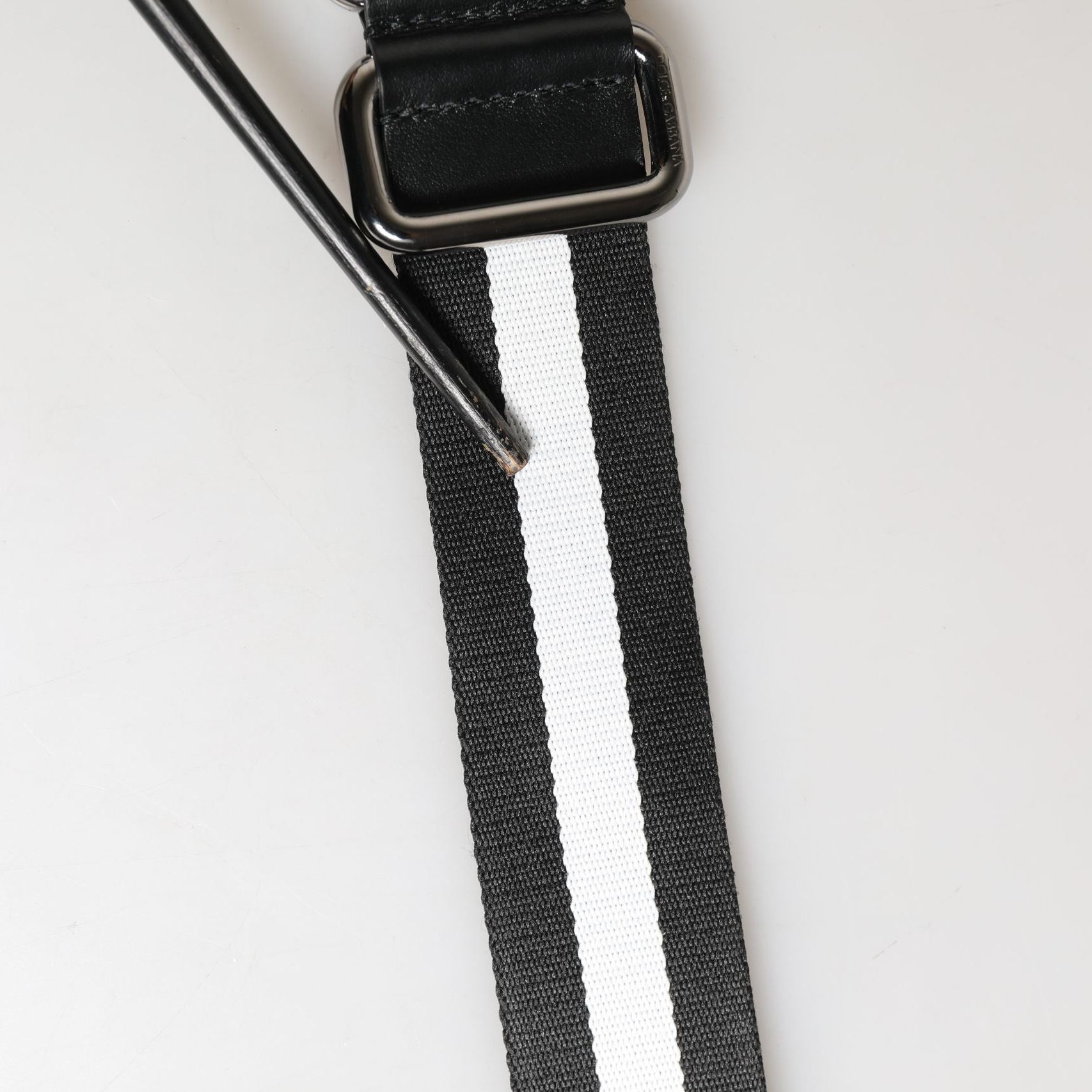 Dolce & Gabbana Men Black White Nylon Logo Metal Buckle Belt