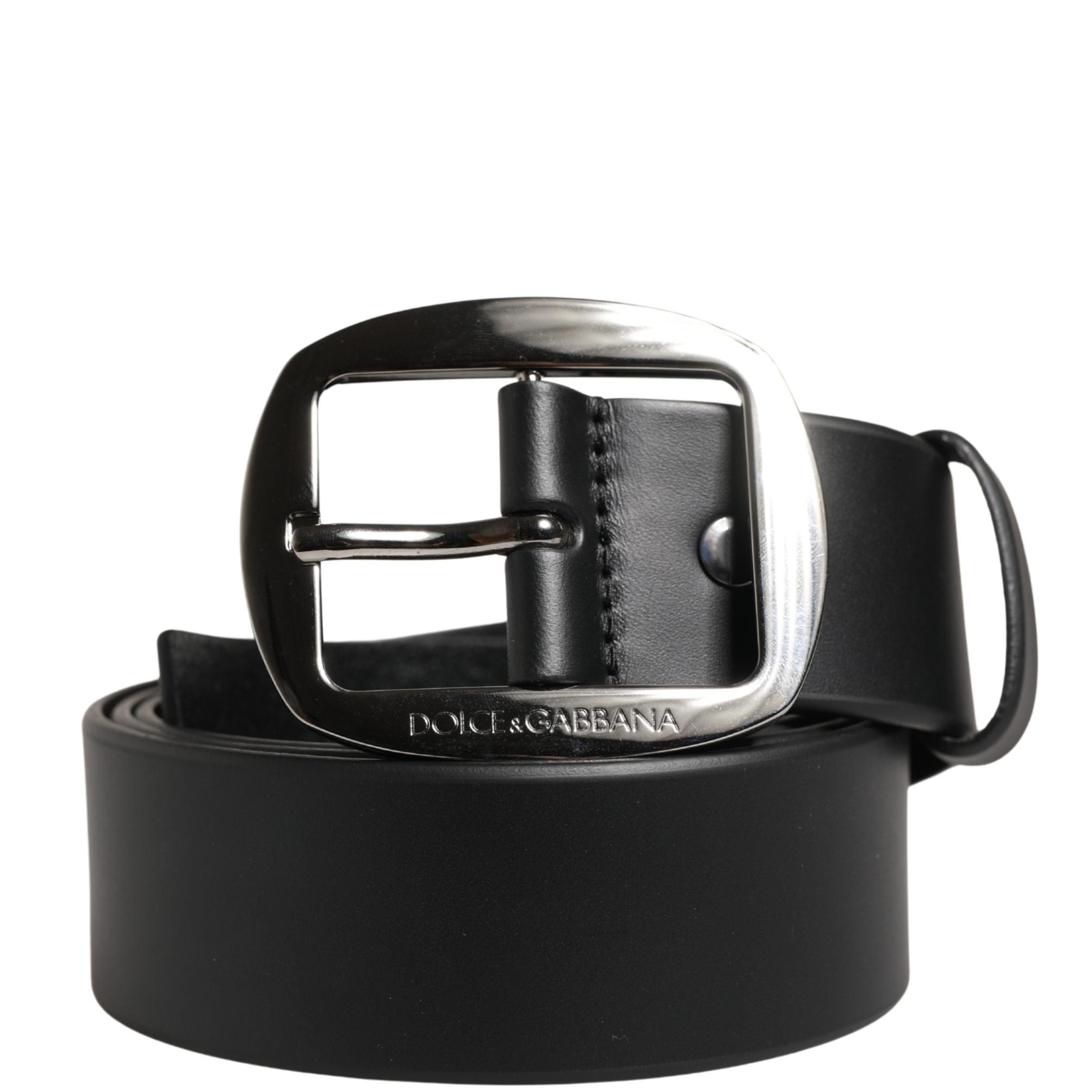 Dolce & Gabbana Men Black Leather Classic Metal Buckle Belt