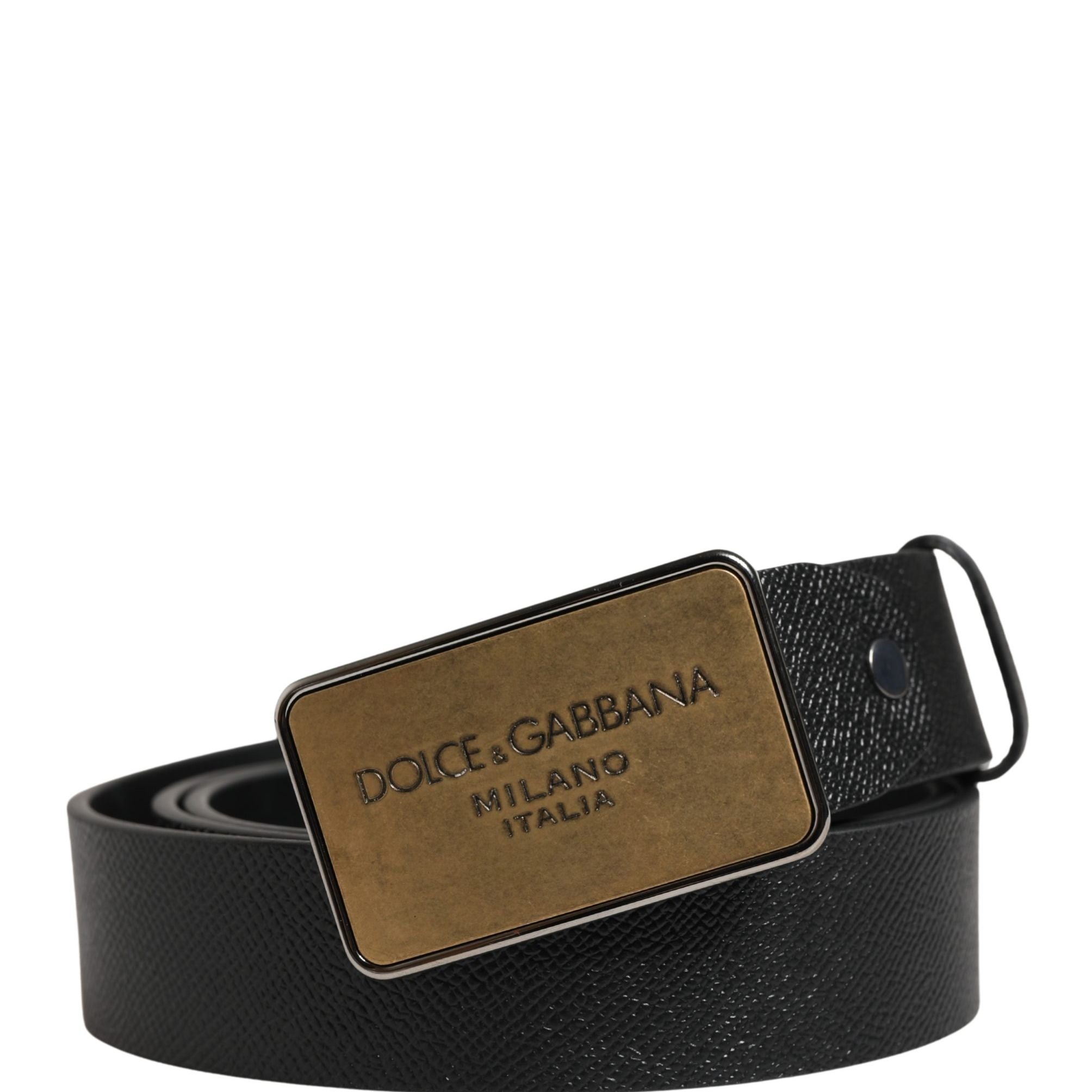Dolce & Gabbana Black Classic Calf Leather Metal Buckle Belt