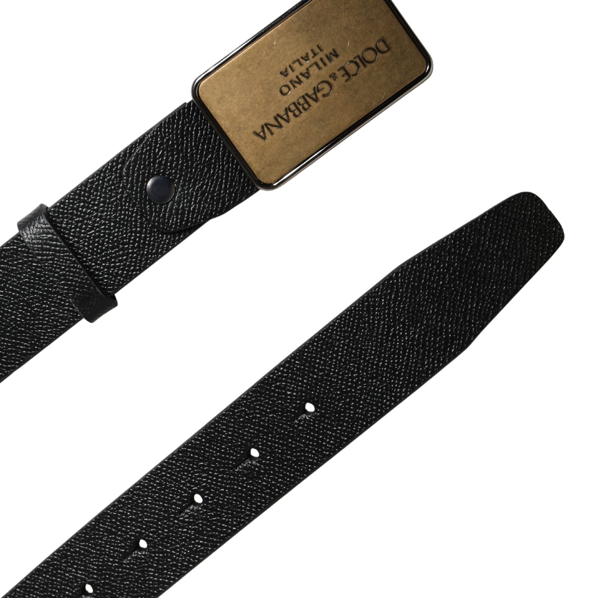 Dolce & Gabbana Black Classic Calf Leather Metal Buckle Belt