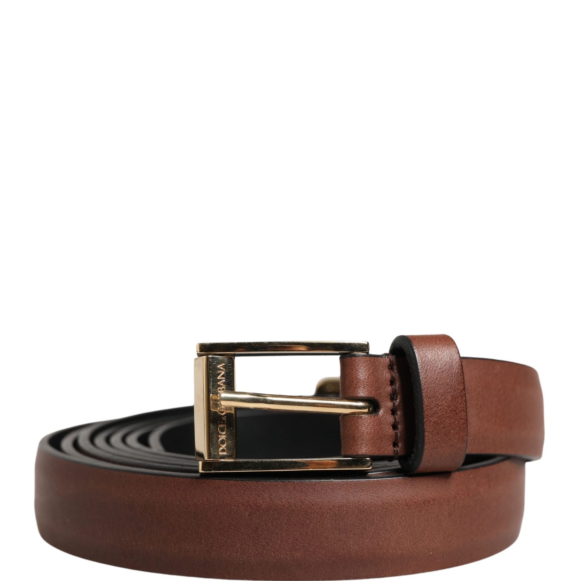 Dolce & Gabbana Men Brown Leather Classic Metal Buckle Belt