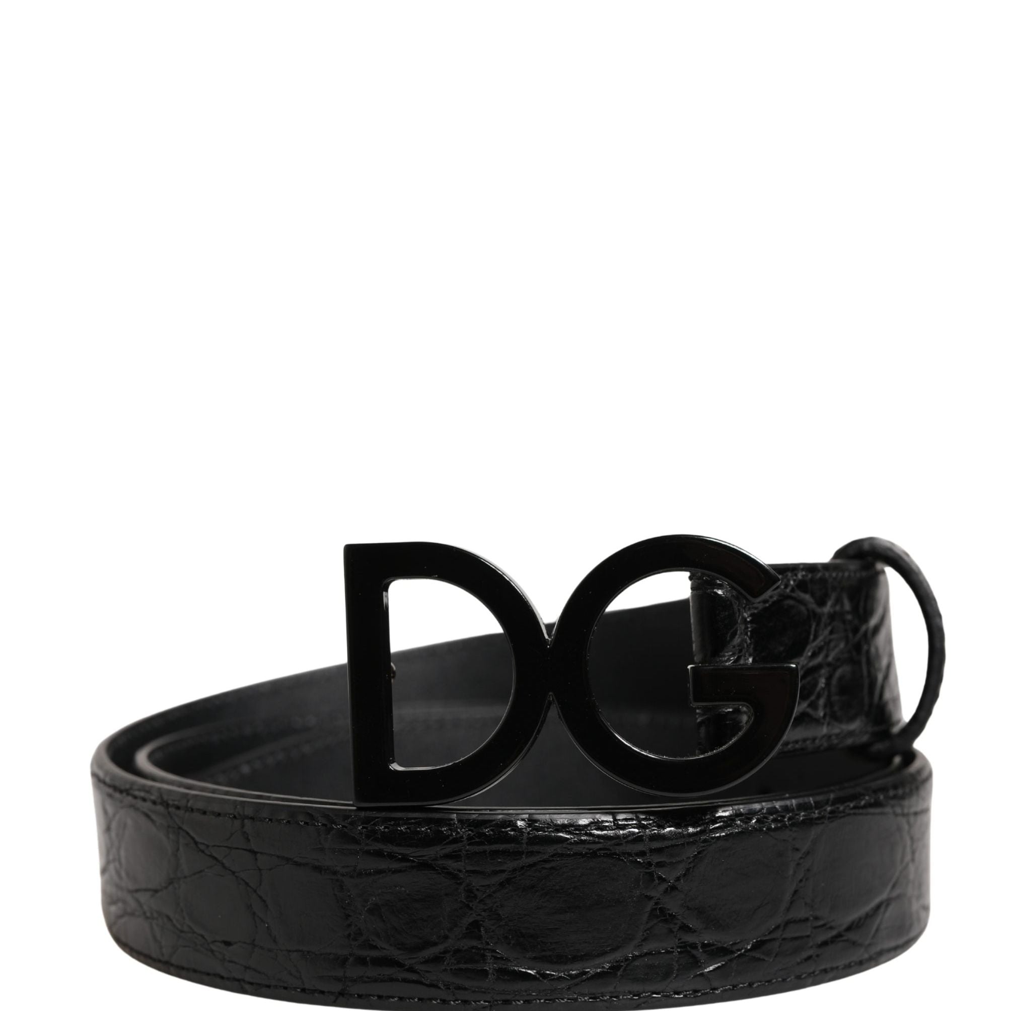 Dolce & Gabbana Men Black Exotic Leather Logo Buckle Belt