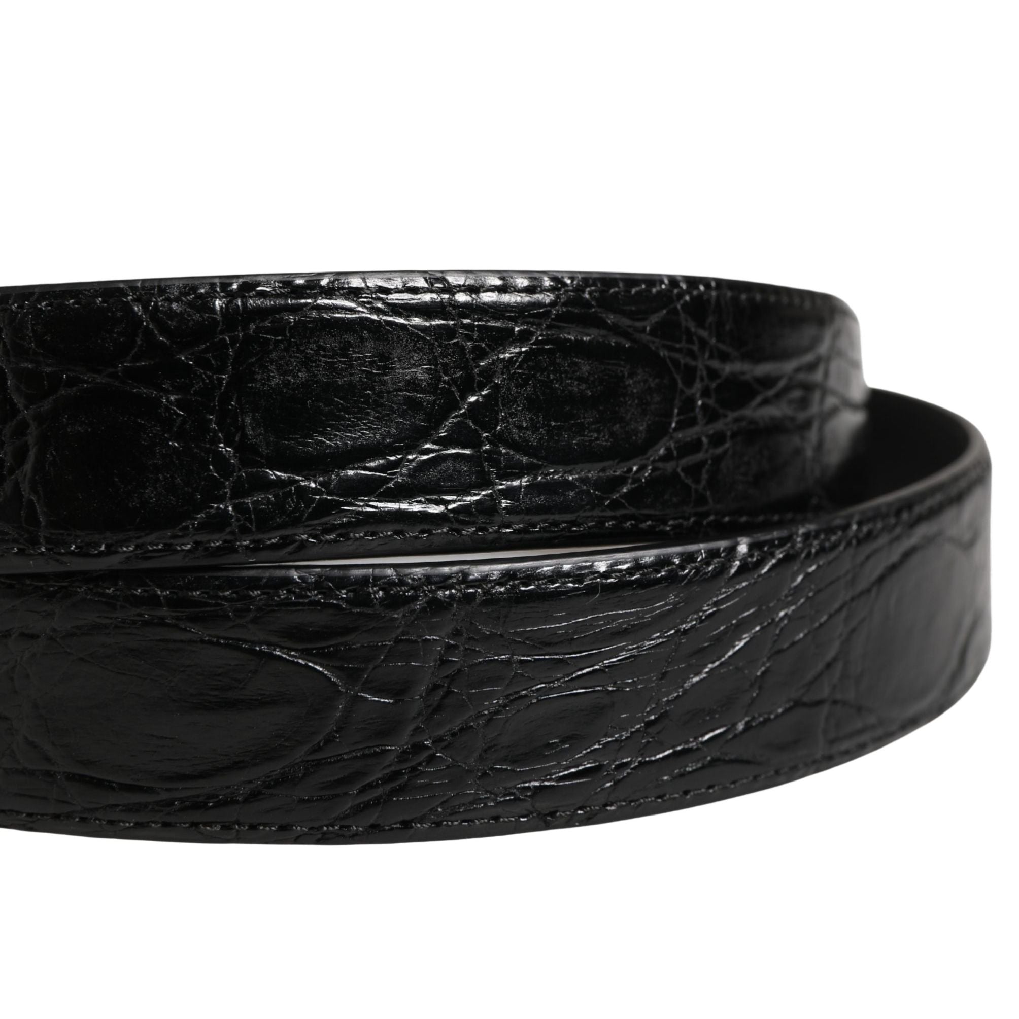 Dolce & Gabbana Men Black Exotic Leather Logo Buckle Belt