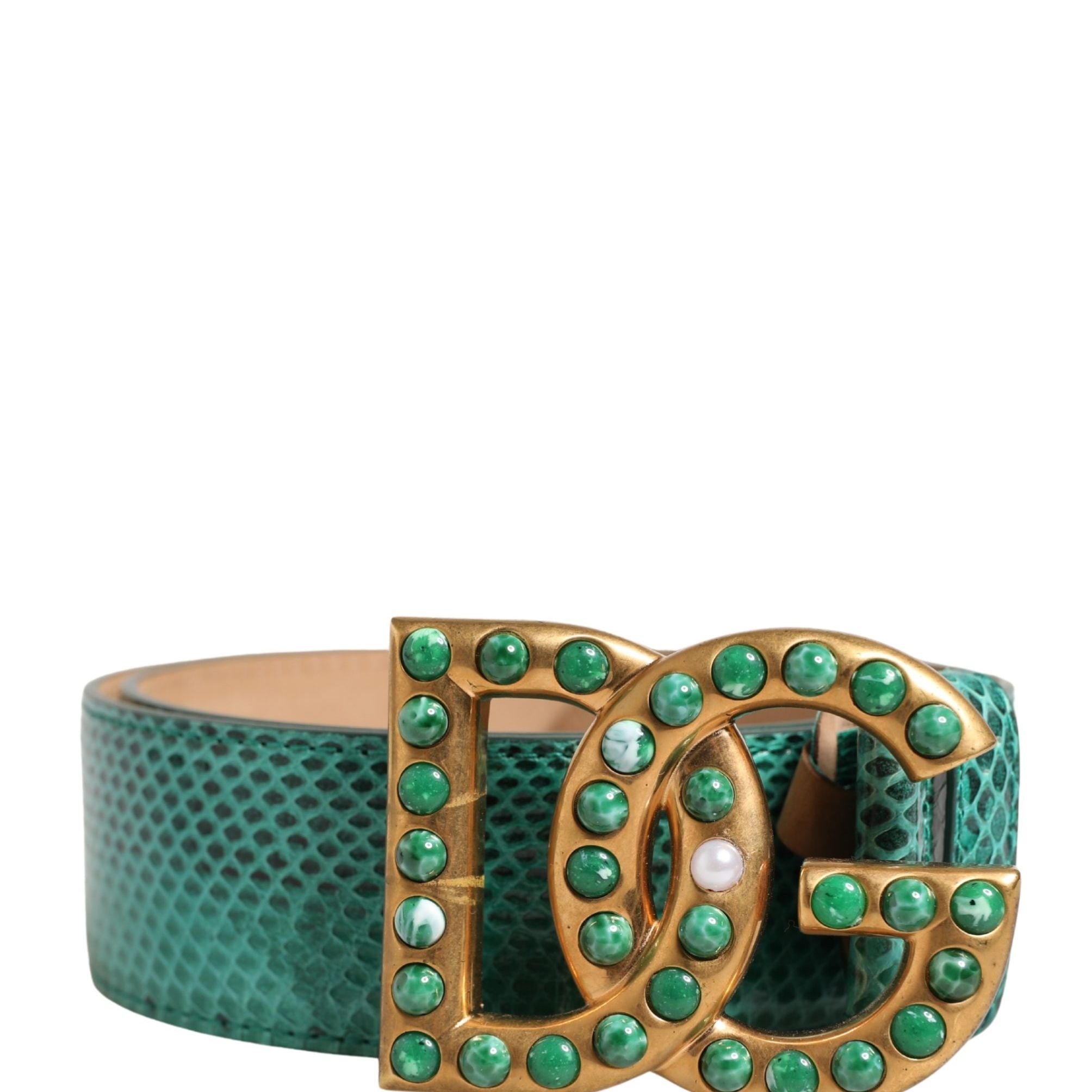 Dolce & Gabbana Green Leather DG Logo Embellished Buckle Belt