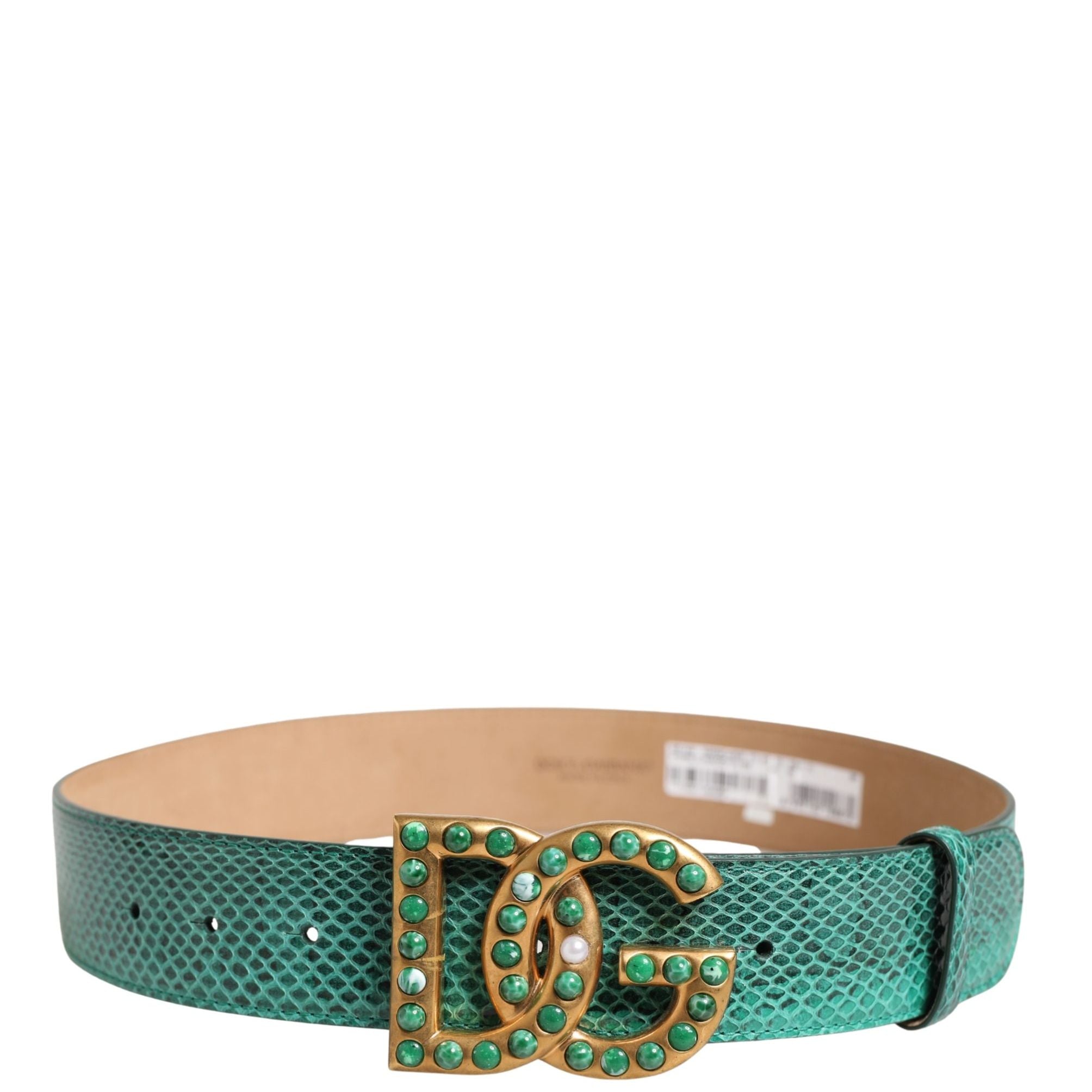 Dolce & Gabbana Green Leather DG Logo Embellished Buckle Belt