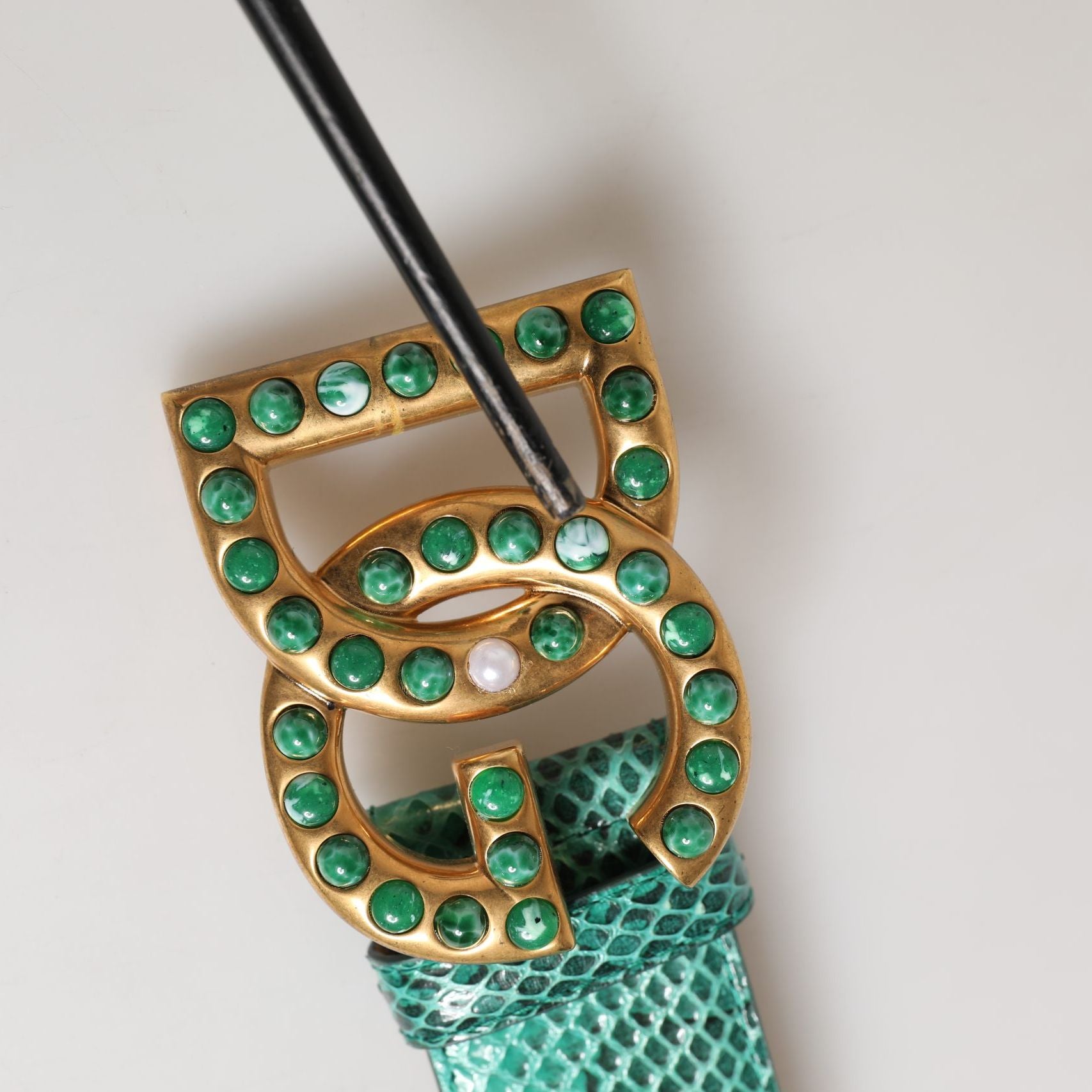 Dolce & Gabbana Green Leather DG Logo Embellished Buckle Belt